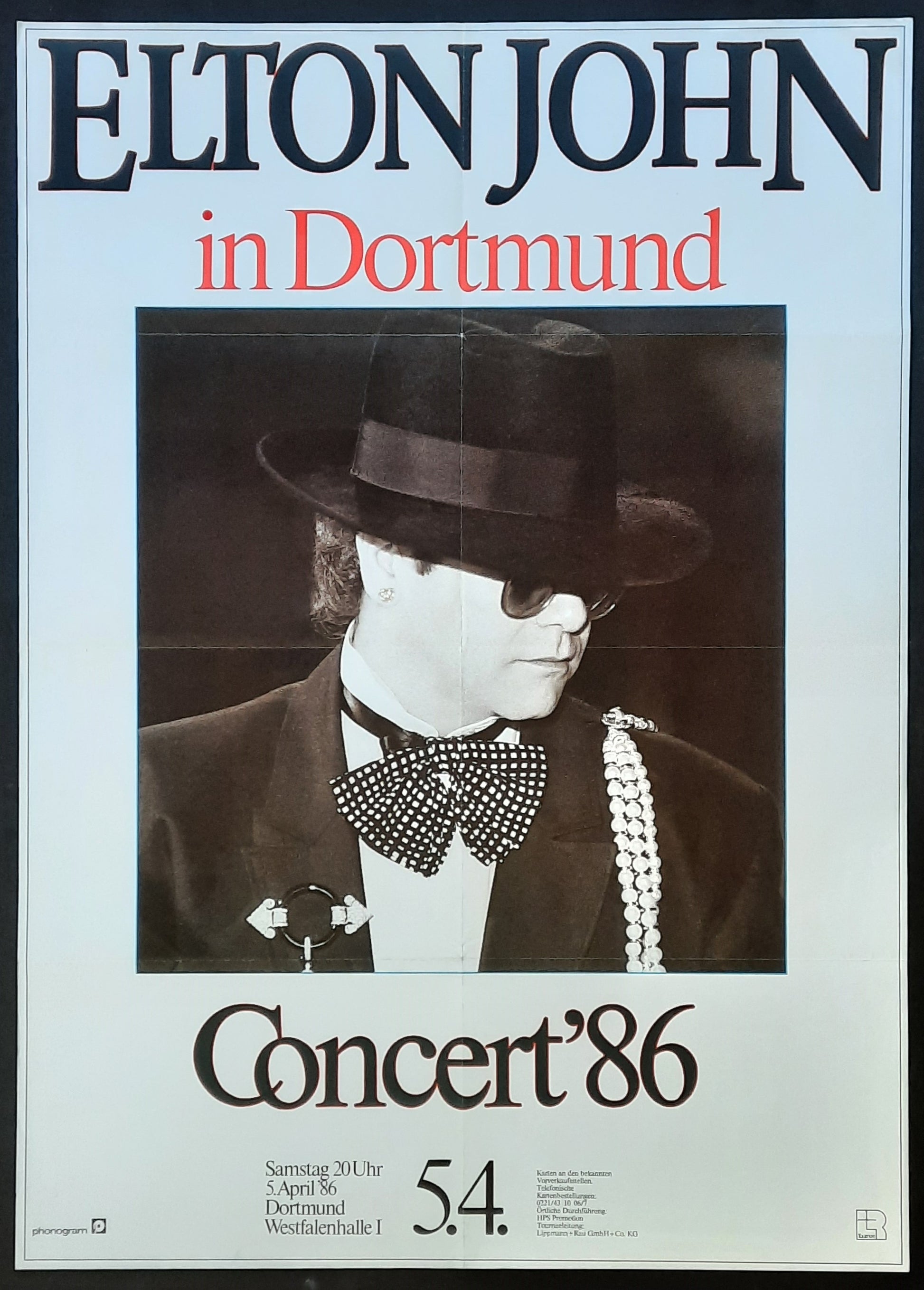 ELTON JOHN Original Concert Poster April 5, 1986 Dortmund Germany