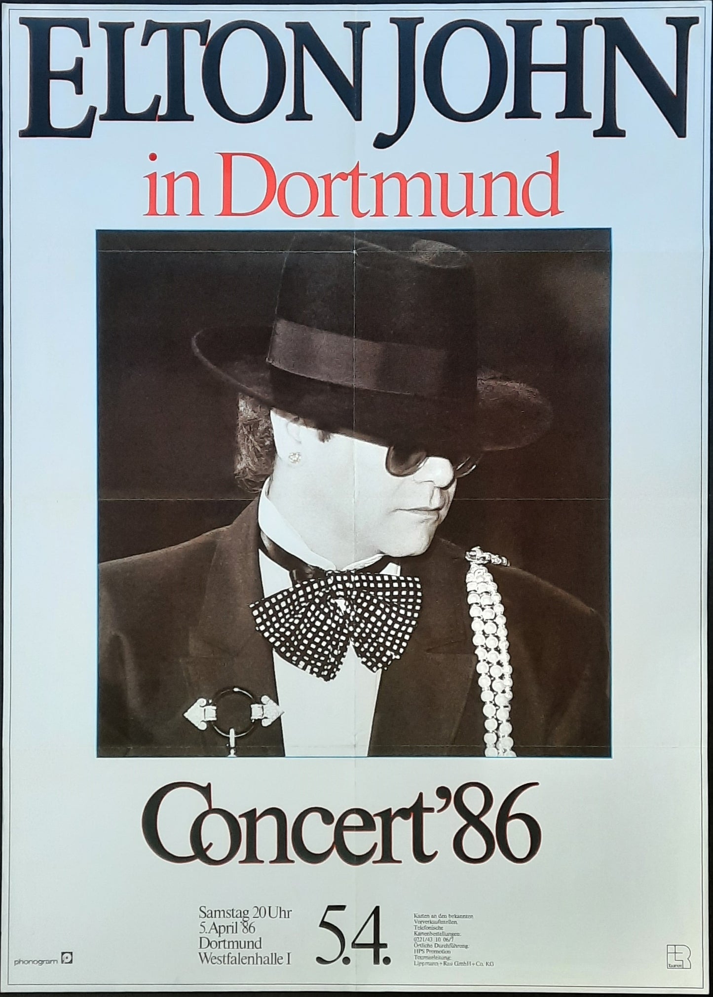 ELTON JOHN Original Concert Poster April 5, 1986 Dortmund Germany 1