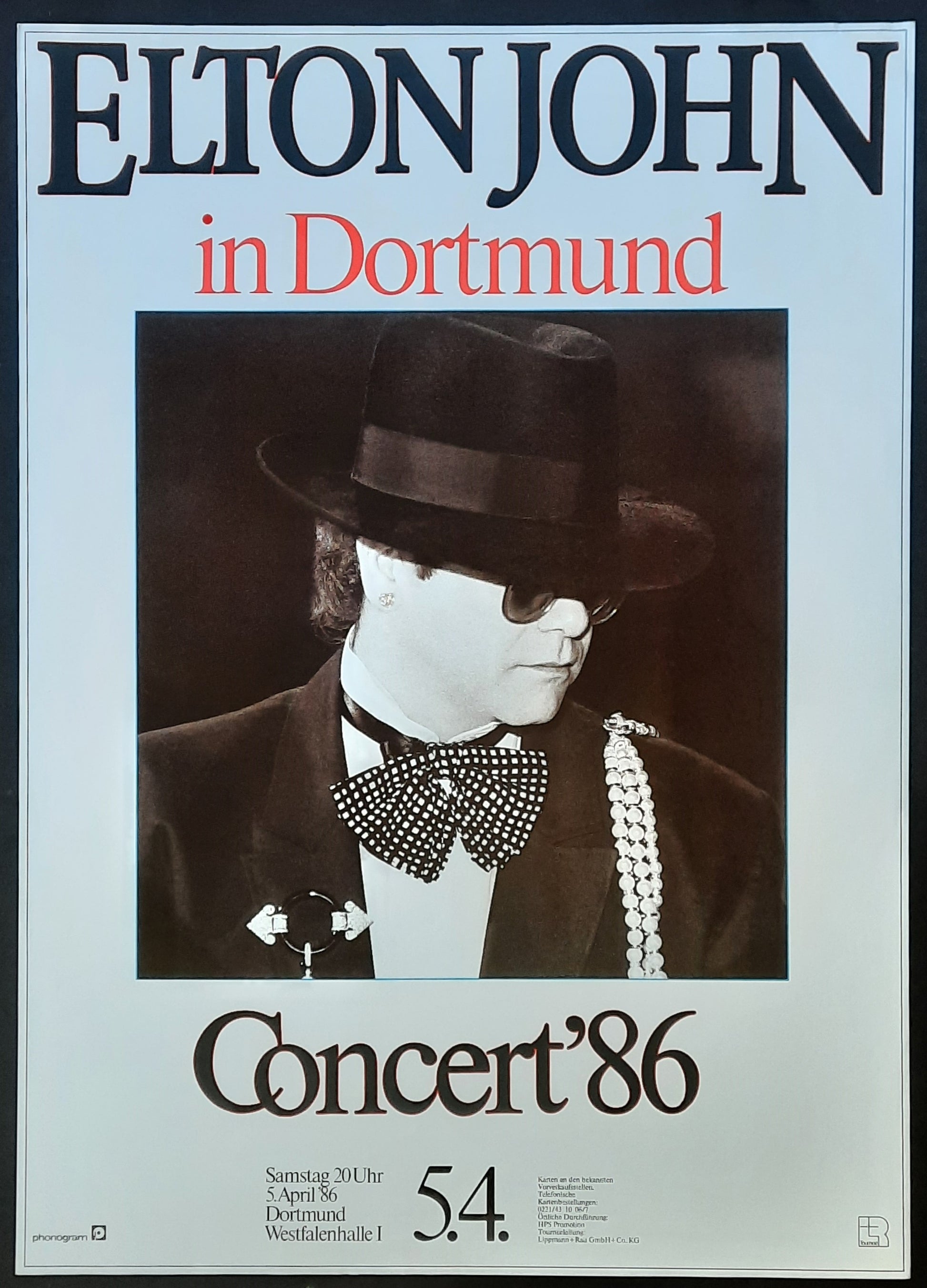 ELTON JOHN Original Concert Poster April 5, 1986 Dortmund Germany ROLLED