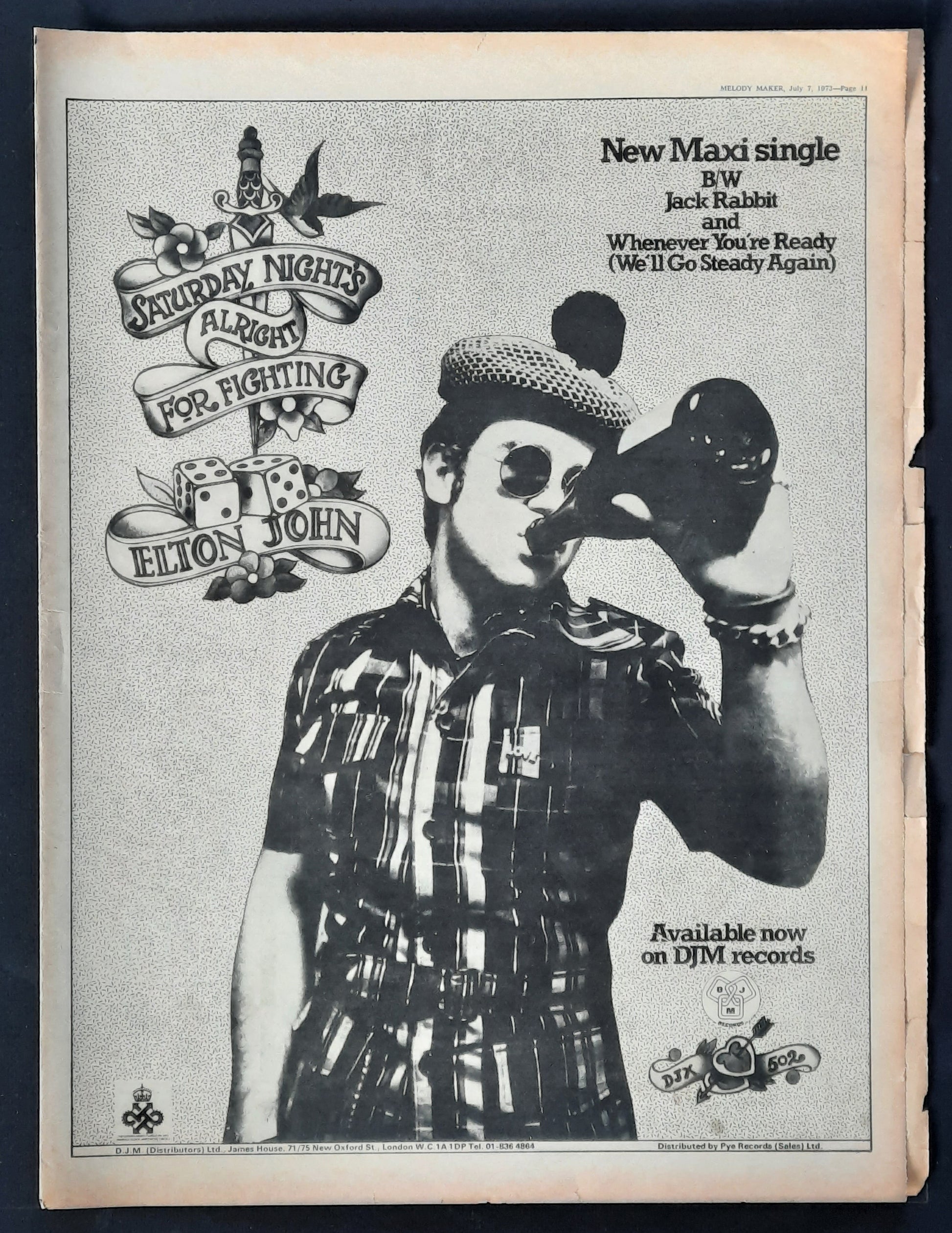 ELTON JOHN Original Press Ad/Poster - 1973 Single "Saturday Night's..." 1