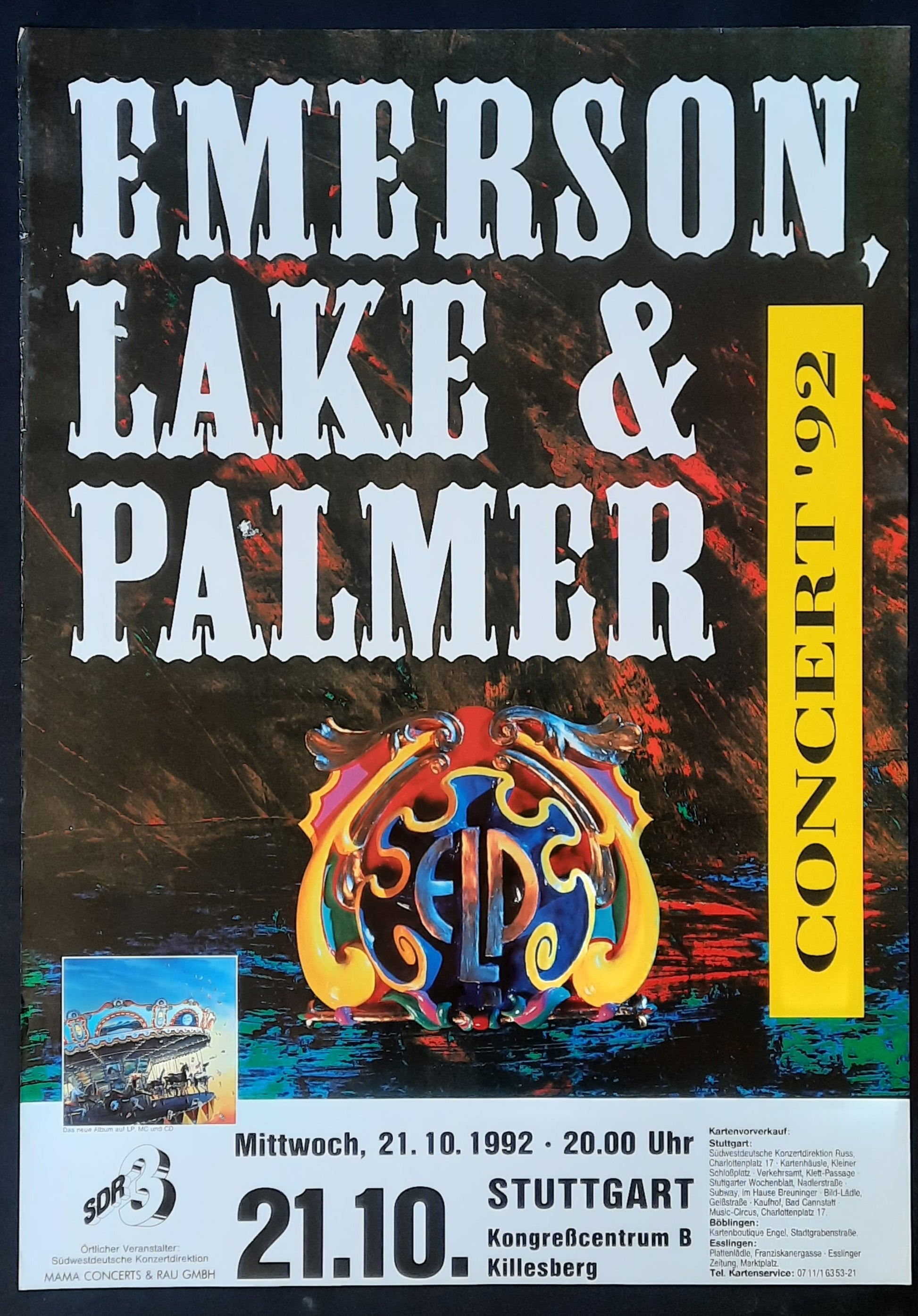 EMERSON LAKE & PALMER Original Concert Poster October 21, 1992 Stuttgart Germany