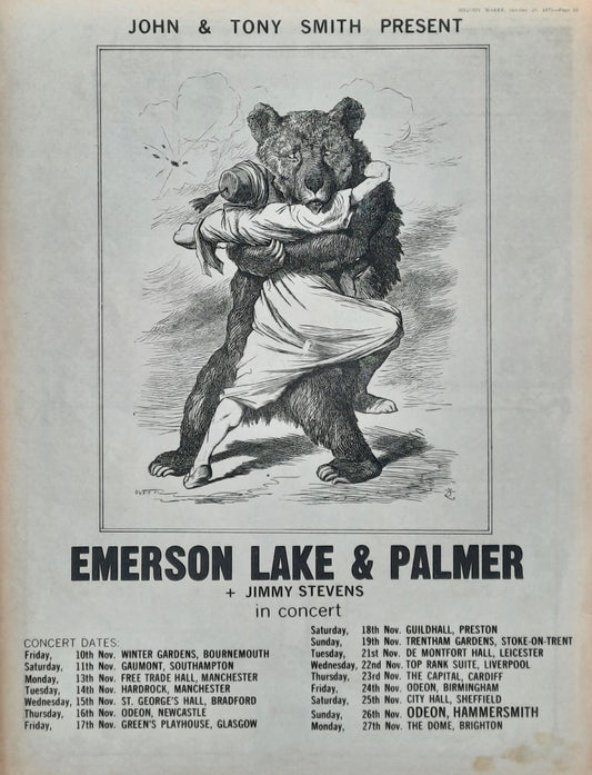 EMERSON LAKE & PALMER Original Press Ad/Poster 1972 UK Tour