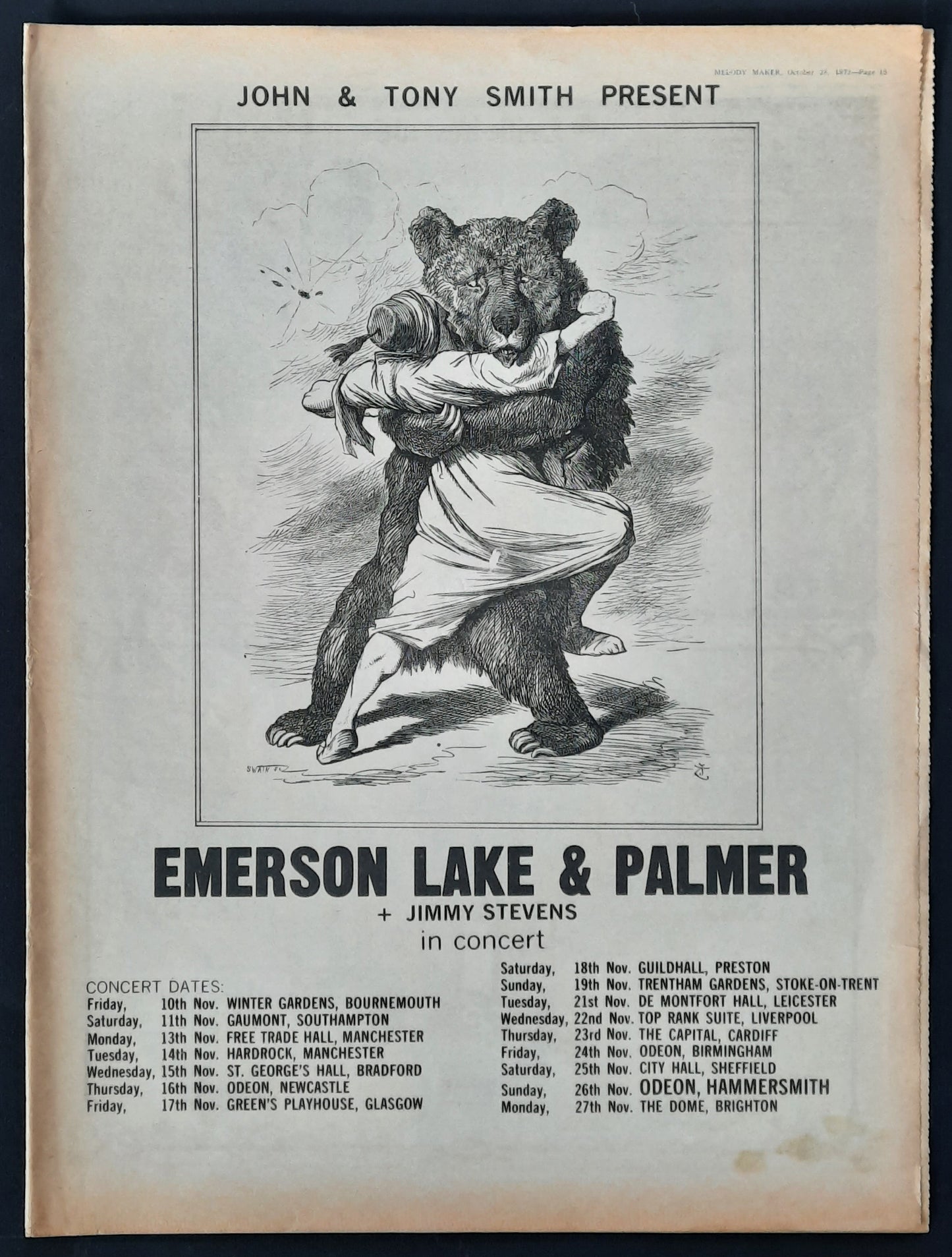 EMERSON LAKE & PALMER Original Press Ad/Poster 1972 UK Tour 1