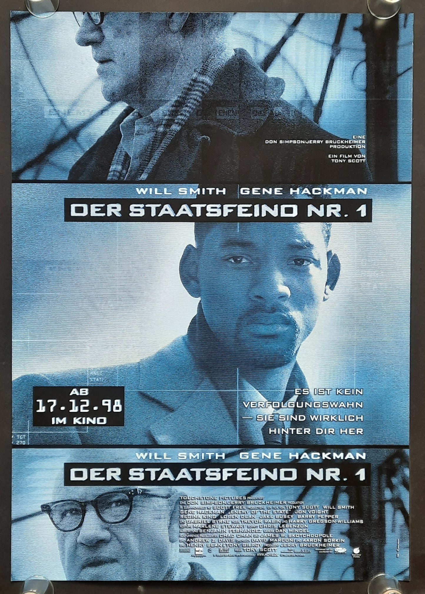 ENEMY OF STATE Original Movie Poster 1998 Smith Hackman German 1-Sheet ROLLED