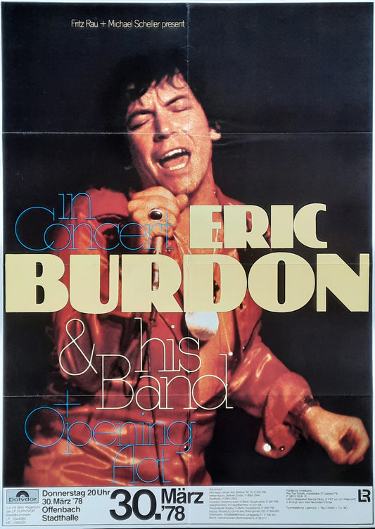 ERIC BURDON Original Concert Poster March 30, 1978 Offenbach Germany 1