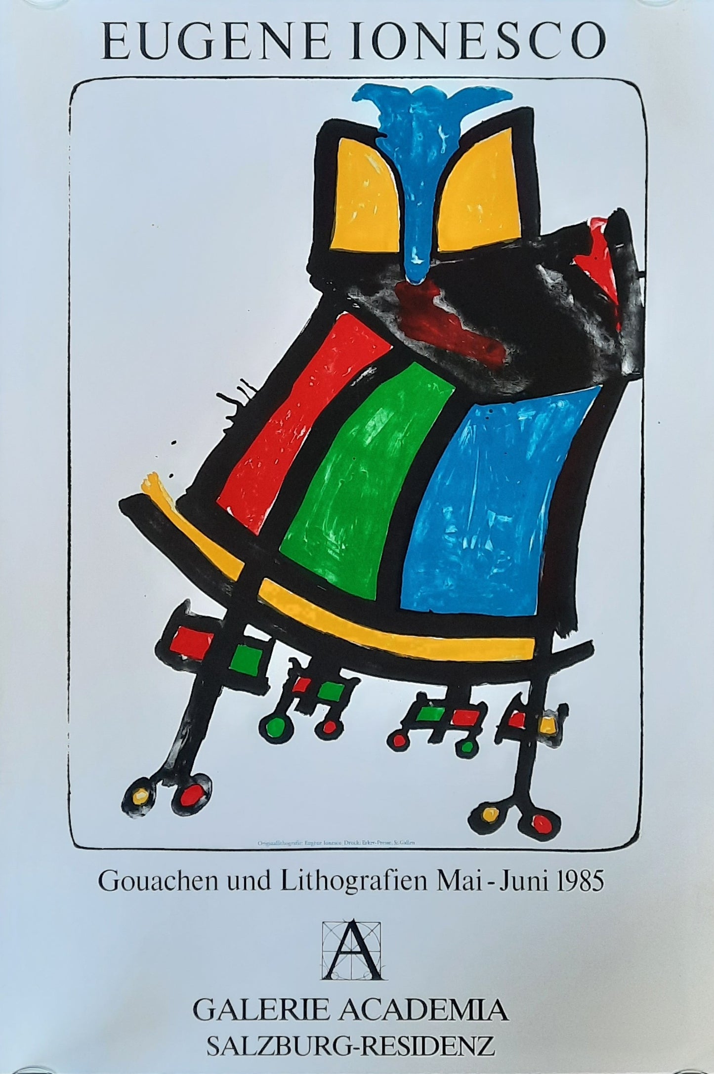EUGENE IONESCO 1985 Original Exhibition Poster - Galaerie Acadamia Salzburg Austria 50,5 x 75