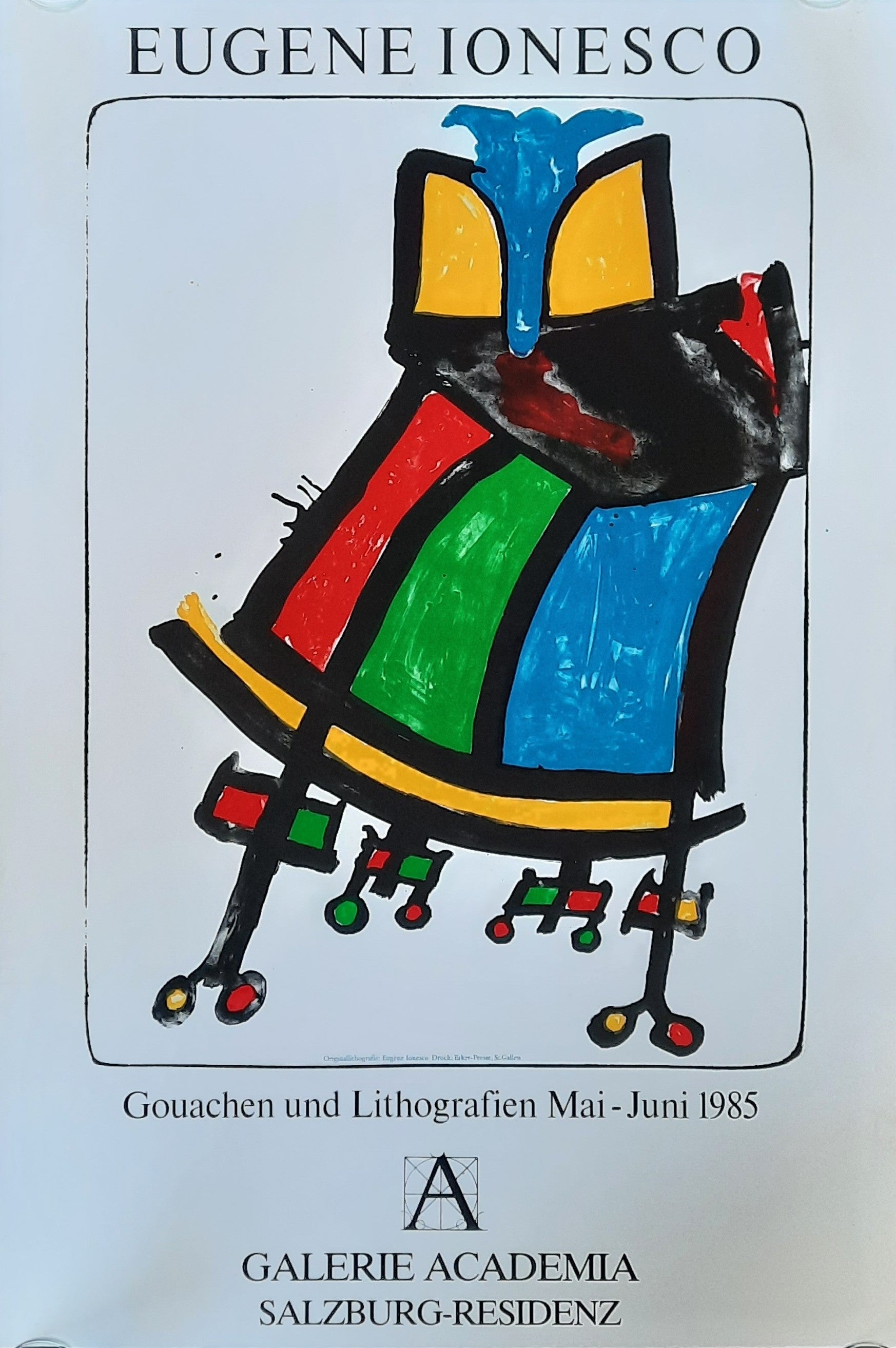 EUGENE IONESCO 1985 Original Exhibition Poster - Galaerie Acadamia Salzburg Austria 50,5 x 75