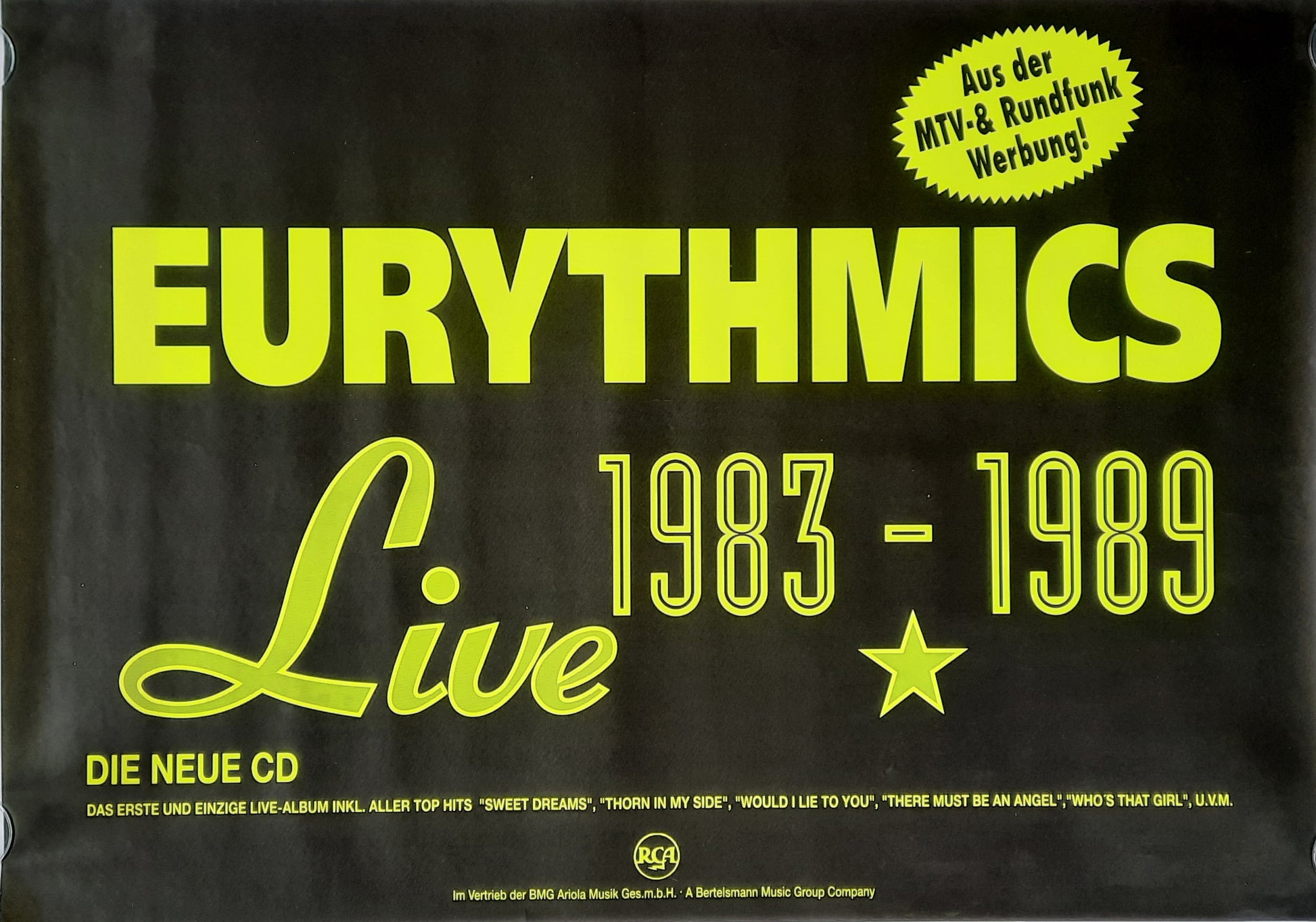 EURYTHMICS Original Promotion Poster - 1990 Album "Live 1983 - 1989"