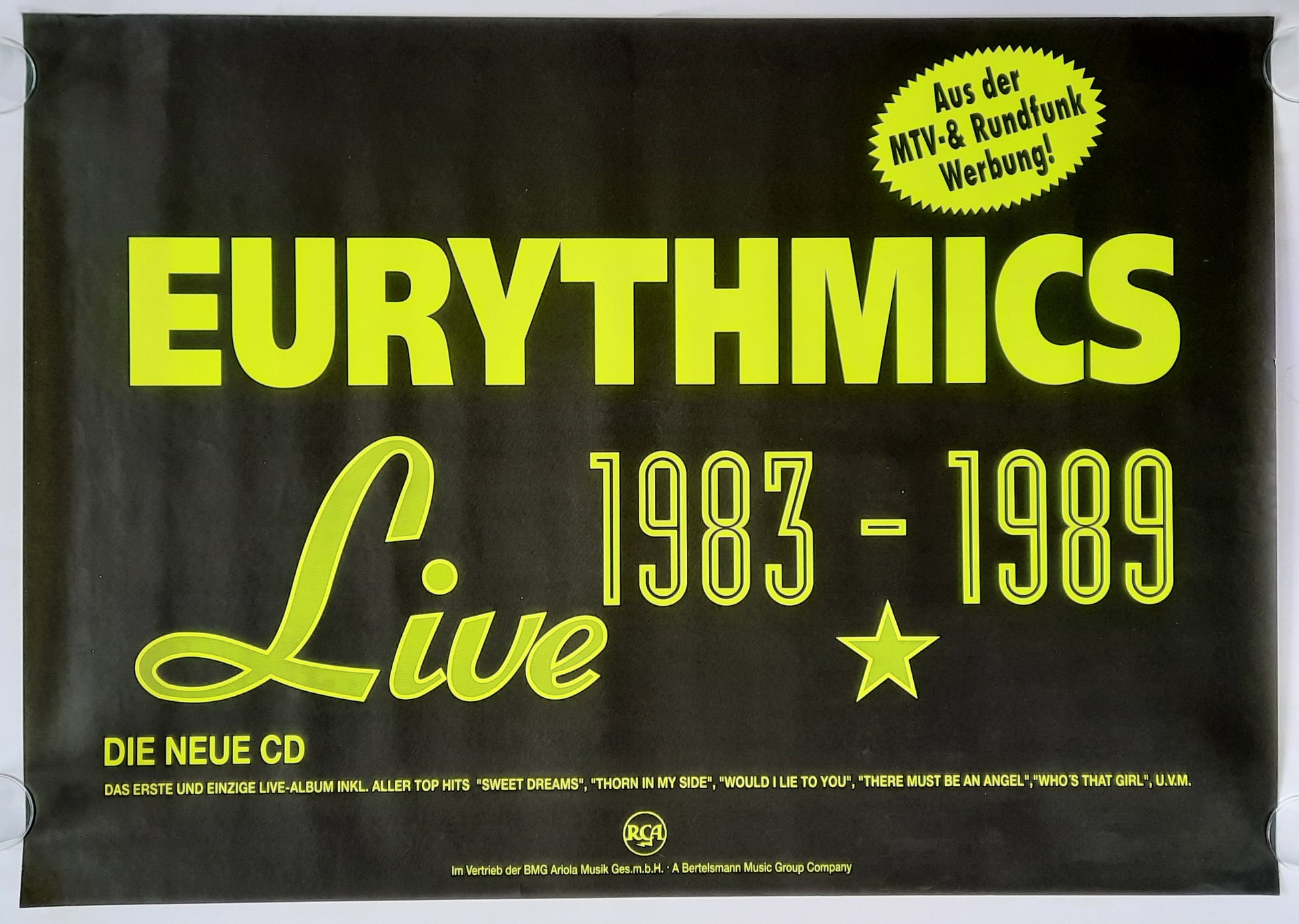 EURYTHMICS Original Promotion Poster - 1990 Album "Live 1983 - 1989" 1