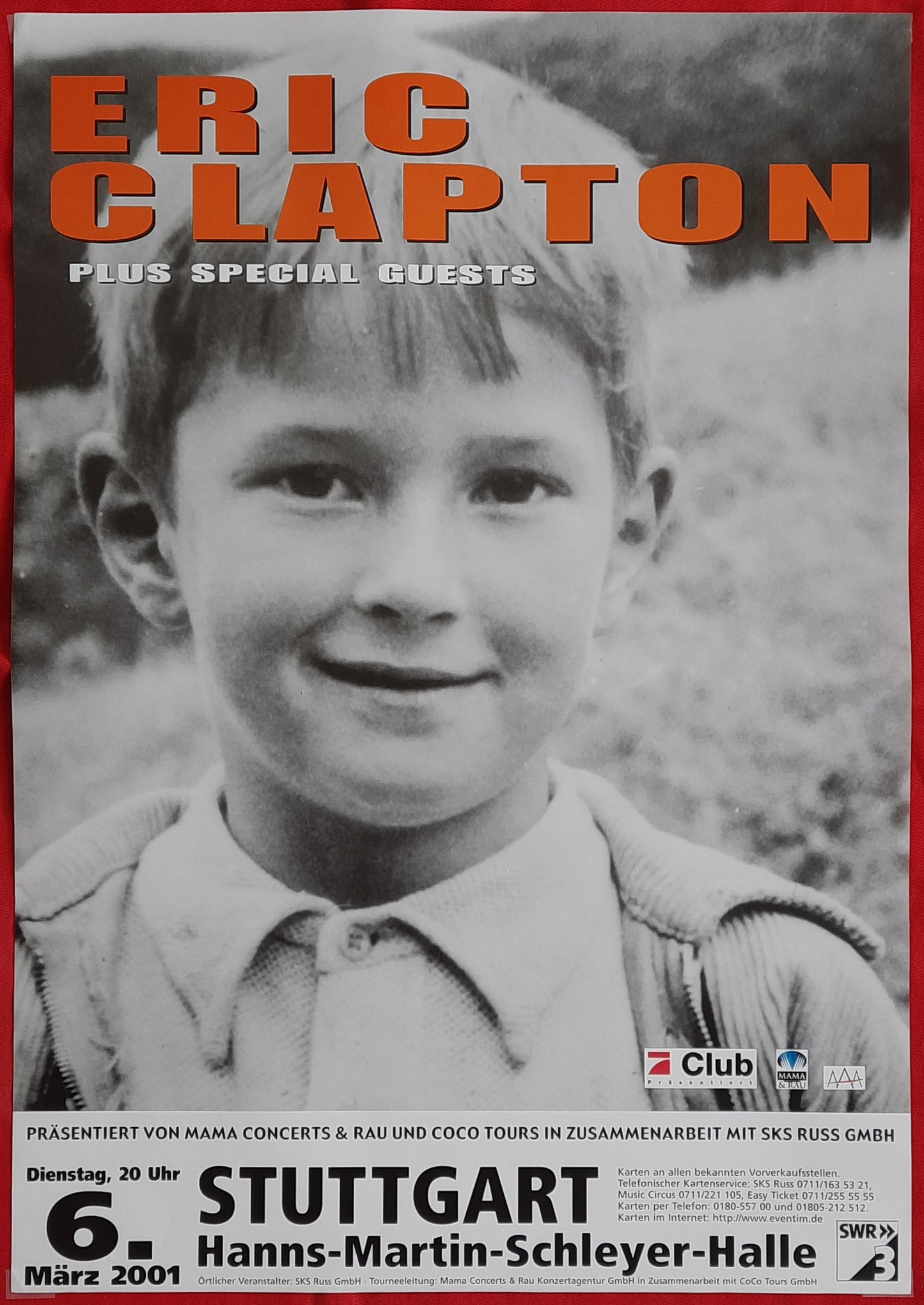 ERIC CLAPTON 2001 Concert Poster March 3rd, Stuttgart, Germany