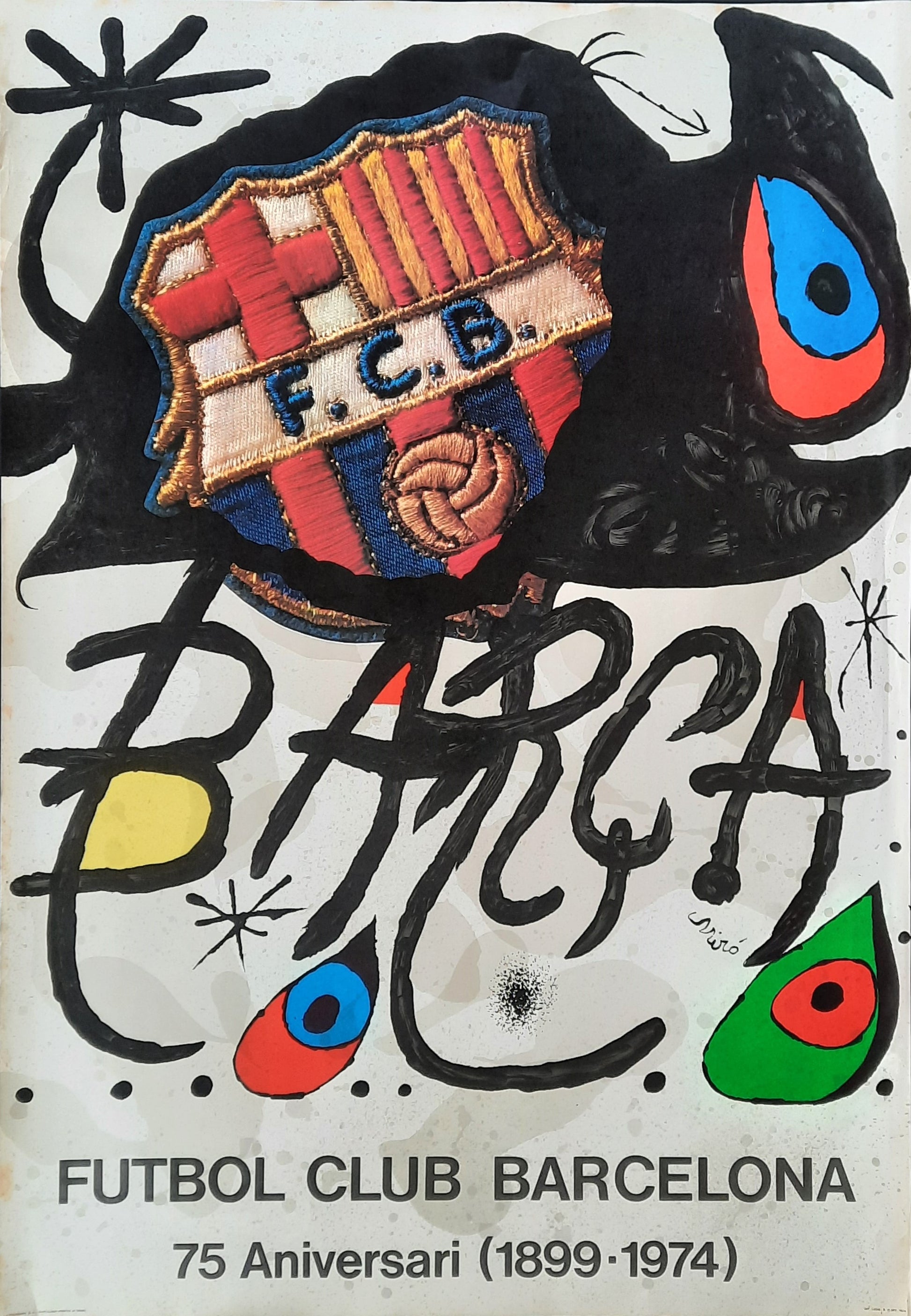 FC BARCELONA Original Anniversary Poster 1974 designed by JOAN MIRÓ Spain 1