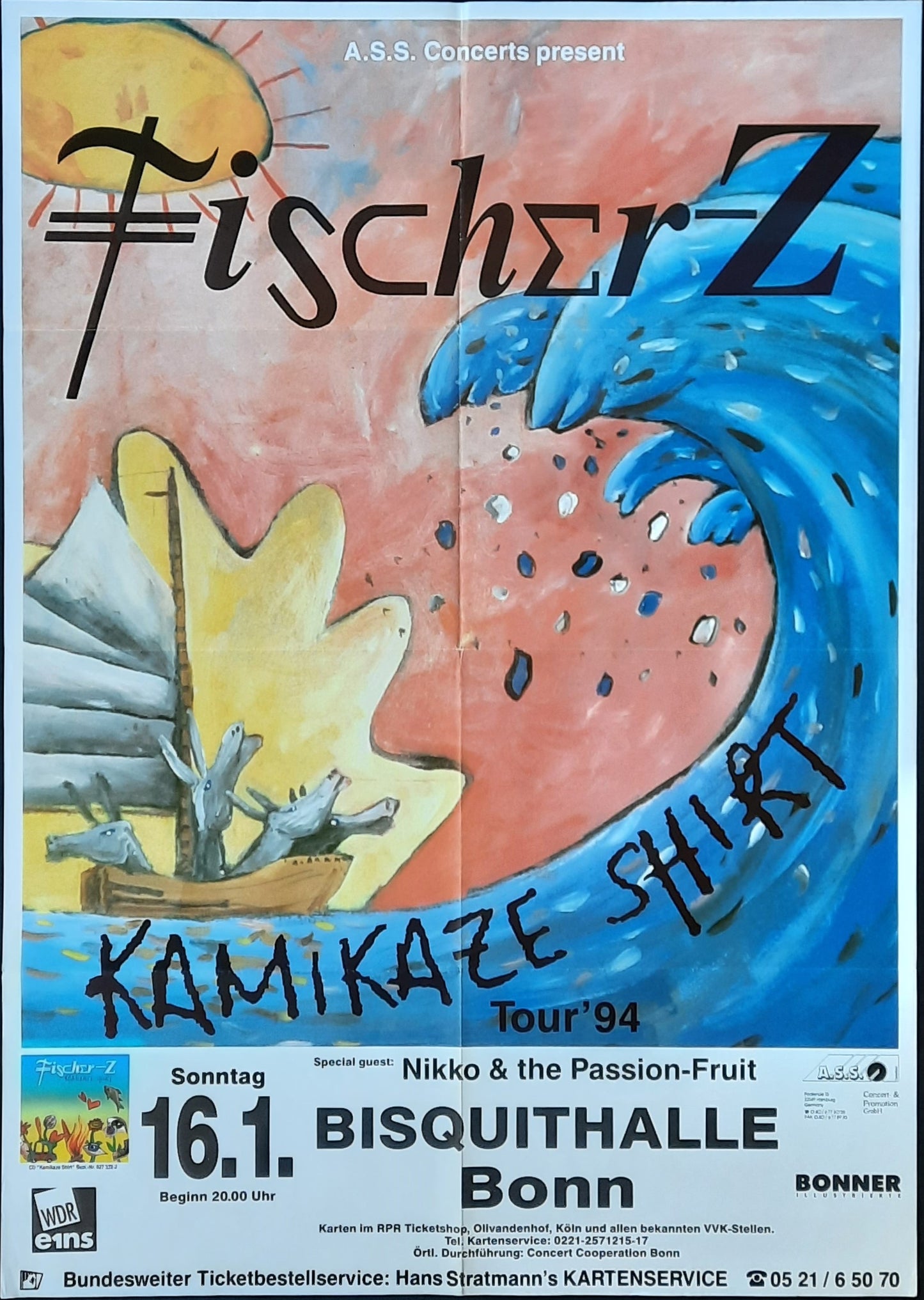FISCHER Z Original Concert Poster January 16, 1994 Bon Germany