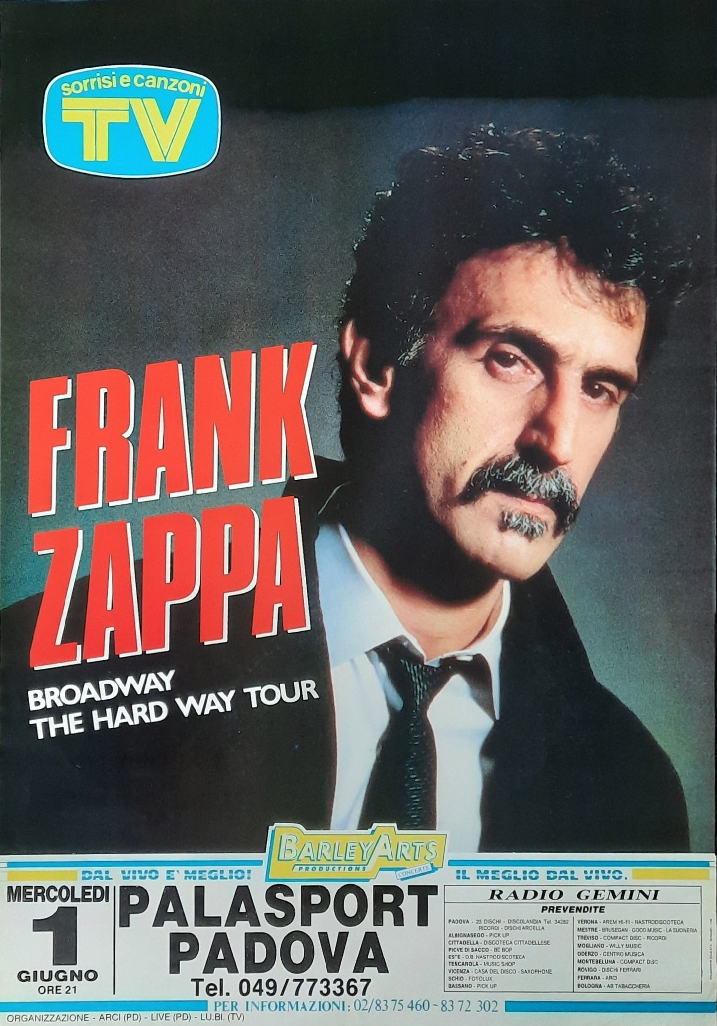 FRANK ZAPPA Original Concert Poster 1988 Padova Italy
