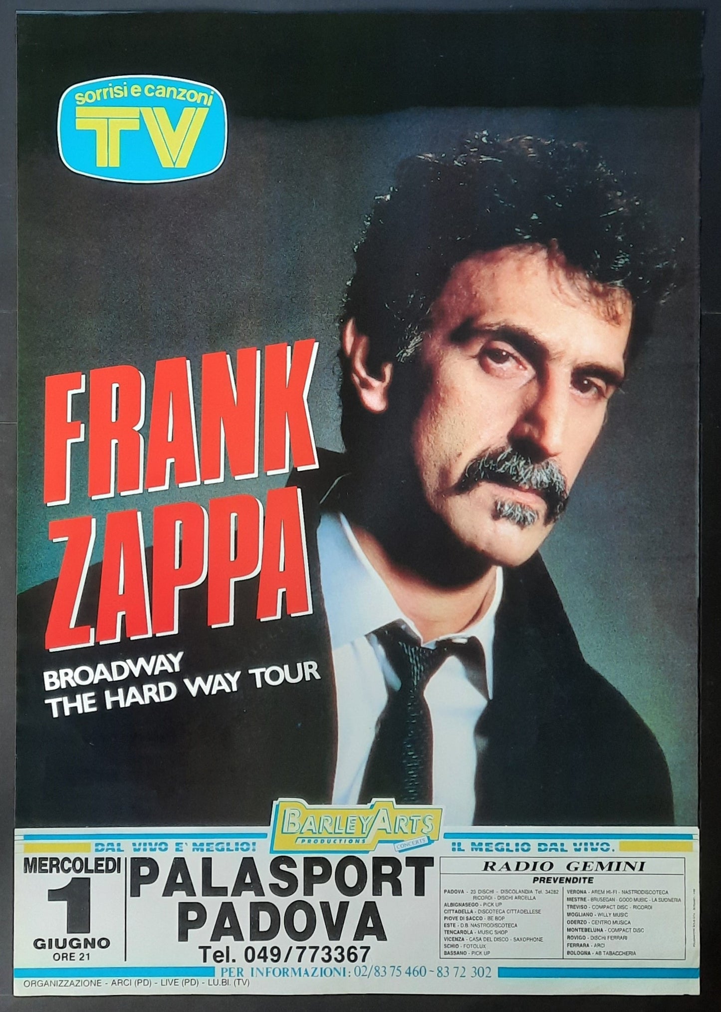 FRANK ZAPPA Original Concert Poster 1988 Padova Italy