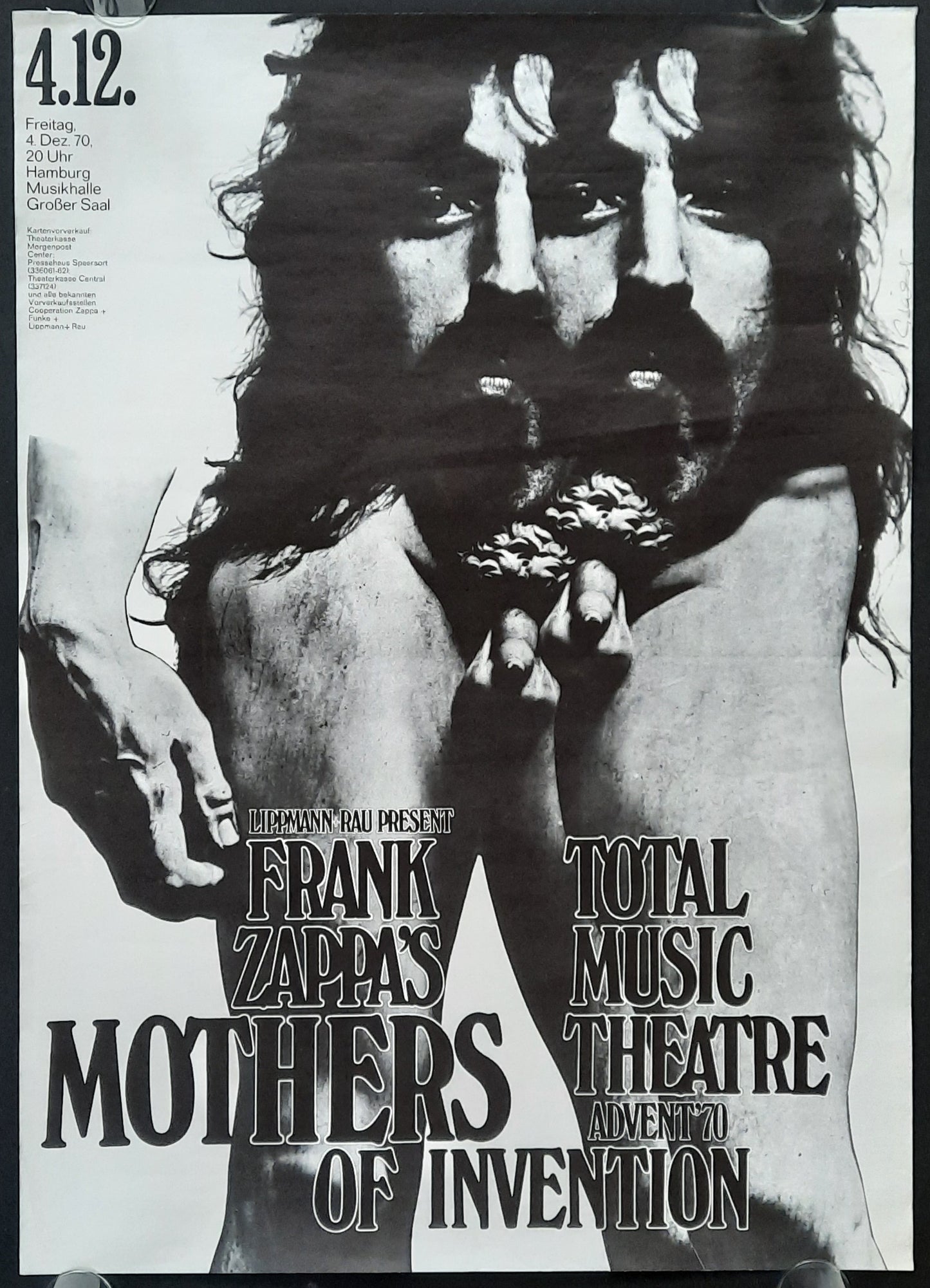 FRANK ZAPPA Original Concert Poster December 4, 1970 Hamburg Germany by G. KIESER signed!