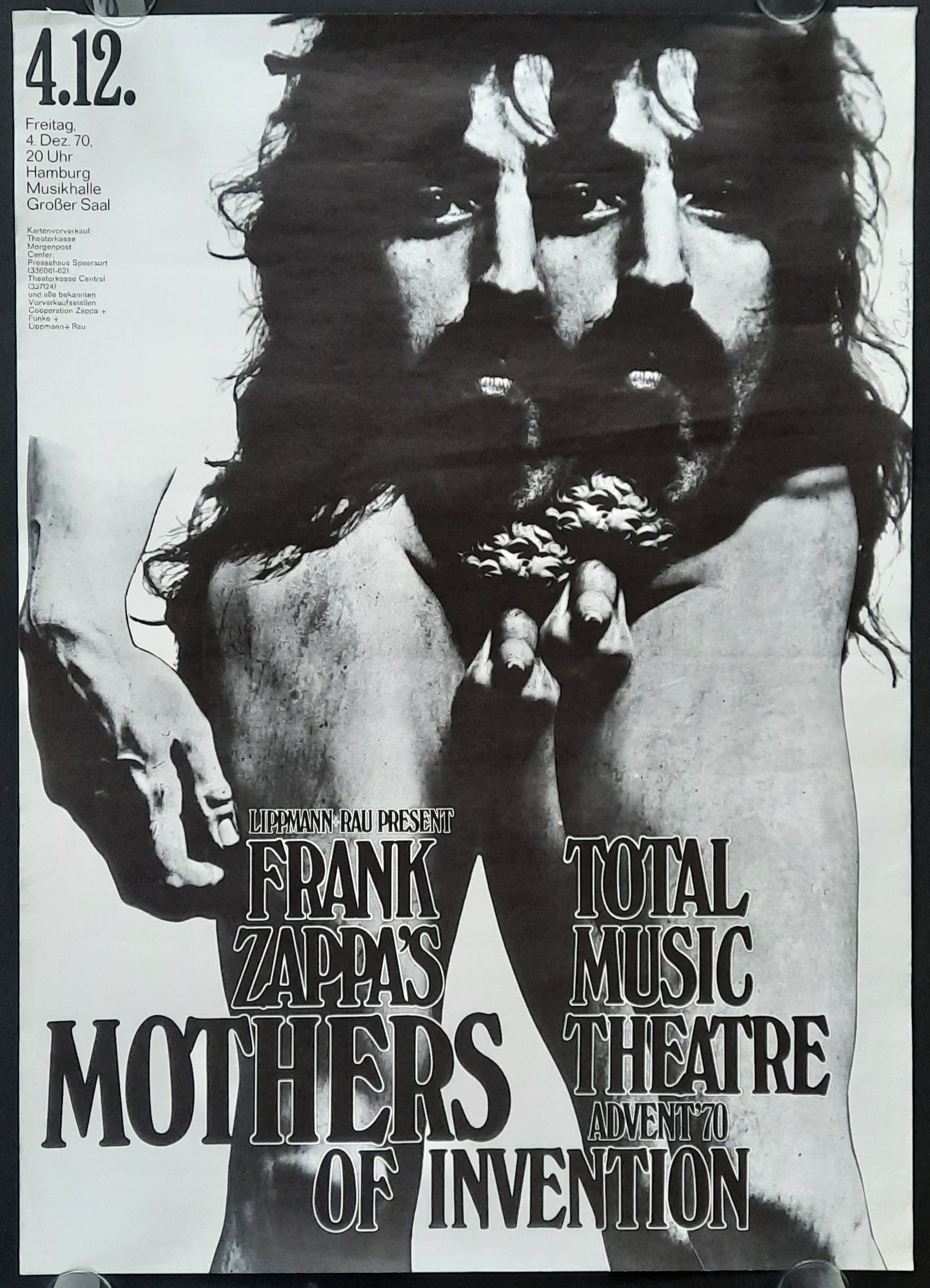 FRANK ZAPPA Original Concert Poster December 4, 1970 Hamburg Germany by G. KIESER signed!