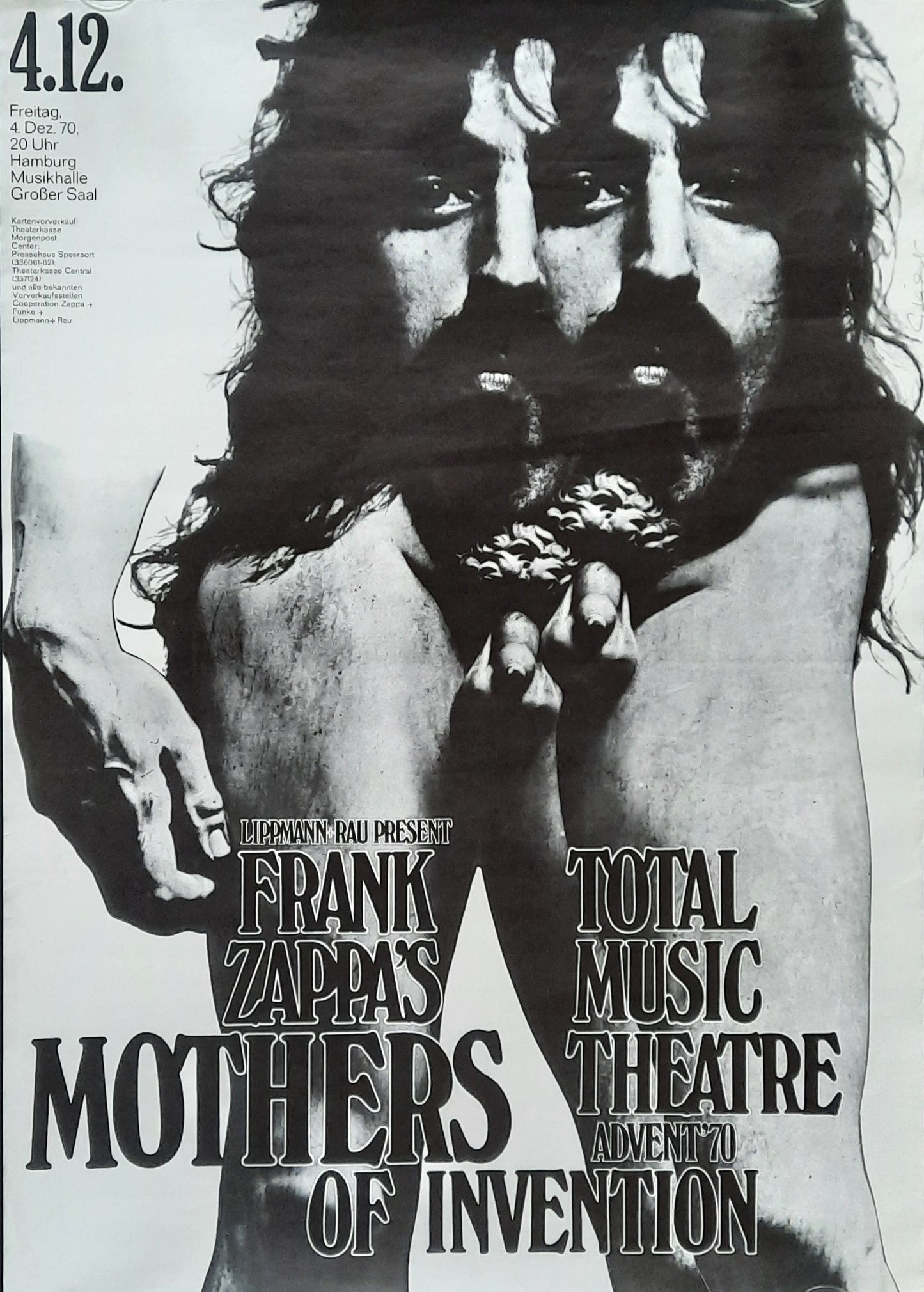 FRANK ZAPPA Original Concert Poster December 4, 1970 Hamburg Germany by G. KIESER signed!