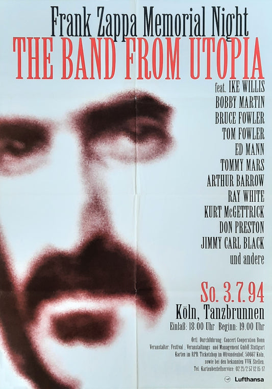 FRANK ZAPPA Memorial Night Original Concert Poster BAND FROM UTOPIA July 7, 1994