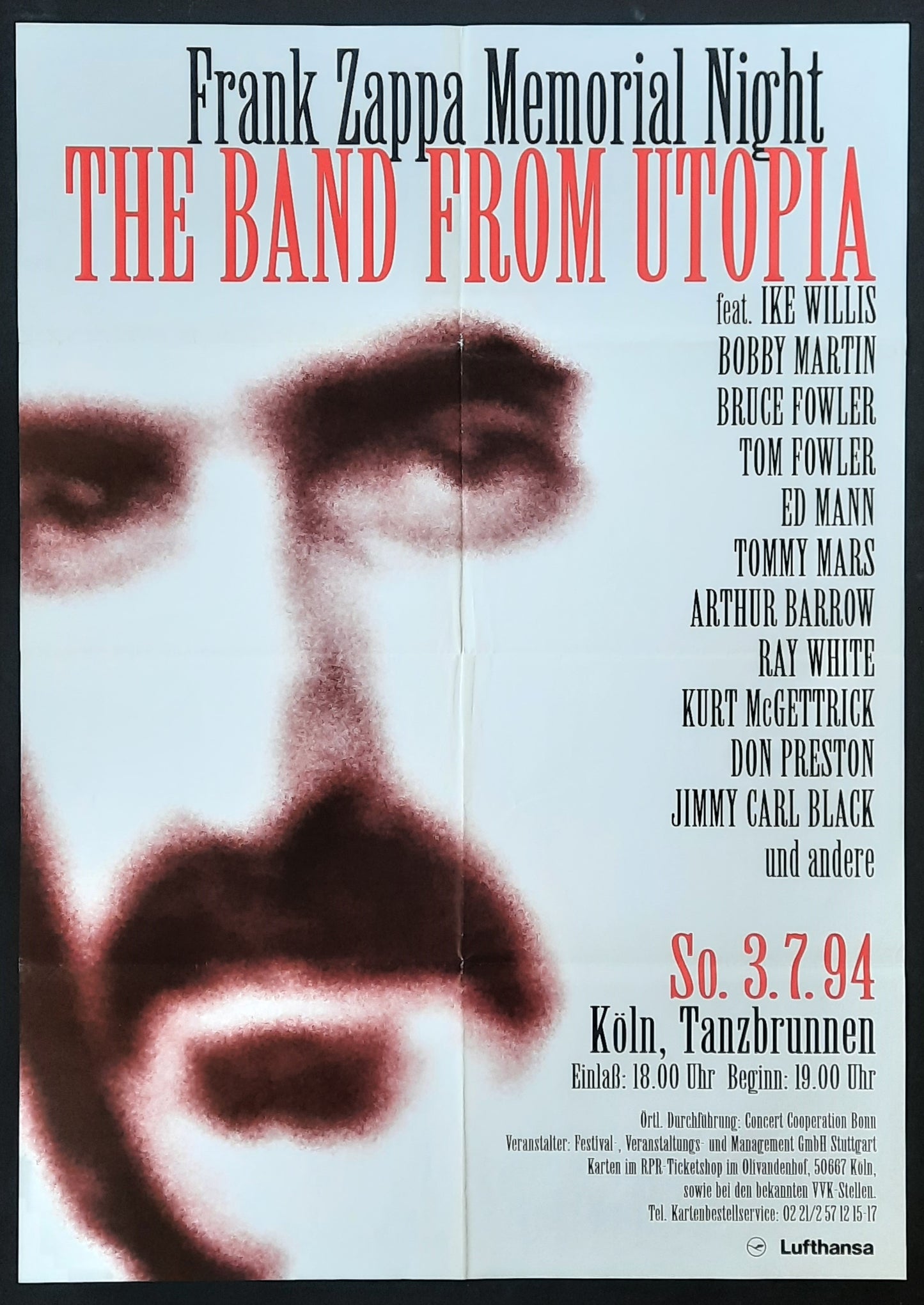 FRANK ZAPPA Memorial Night Original Concert Poster BAND FROM UTOPIA July 7, 1994