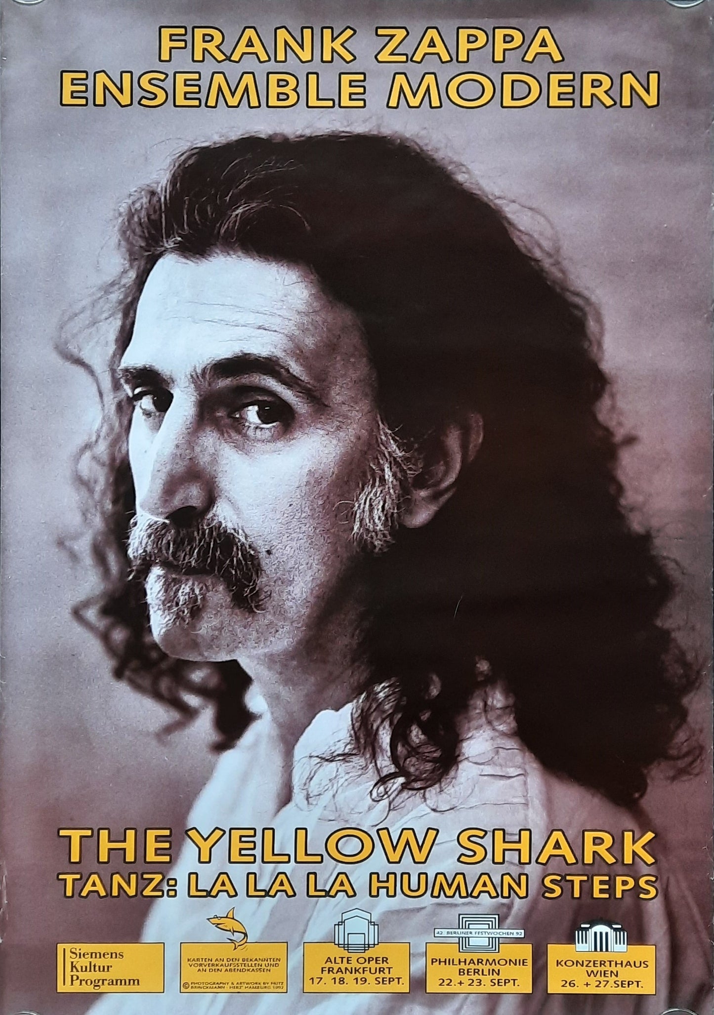 FRANK ZAPPA Original Concert Poster 1992 "The Yellow Shark" Vienna Frankfurt Berlin