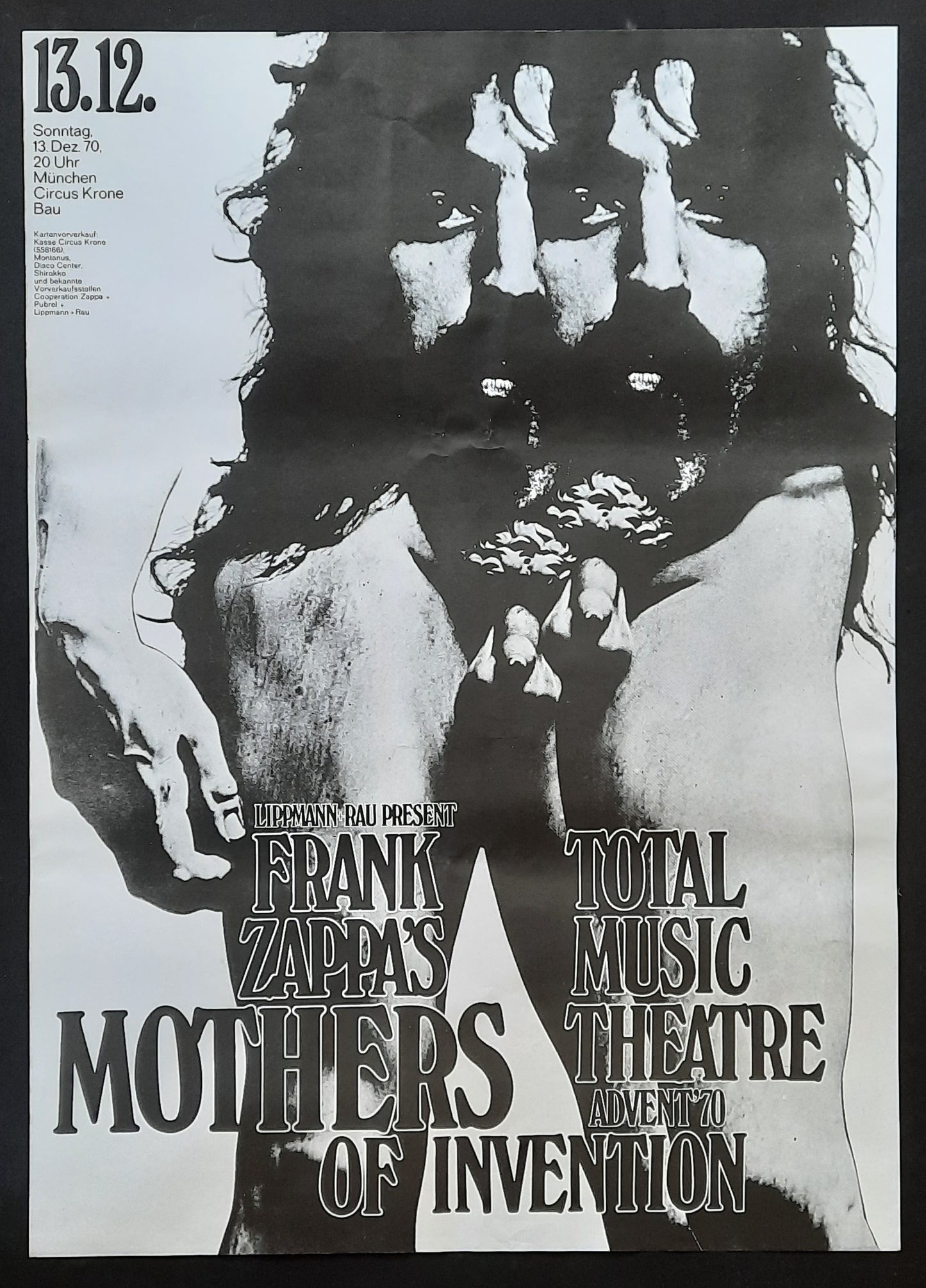 FRANK ZAPPA Original Concert Poster December 13, 1970 Munich Germany