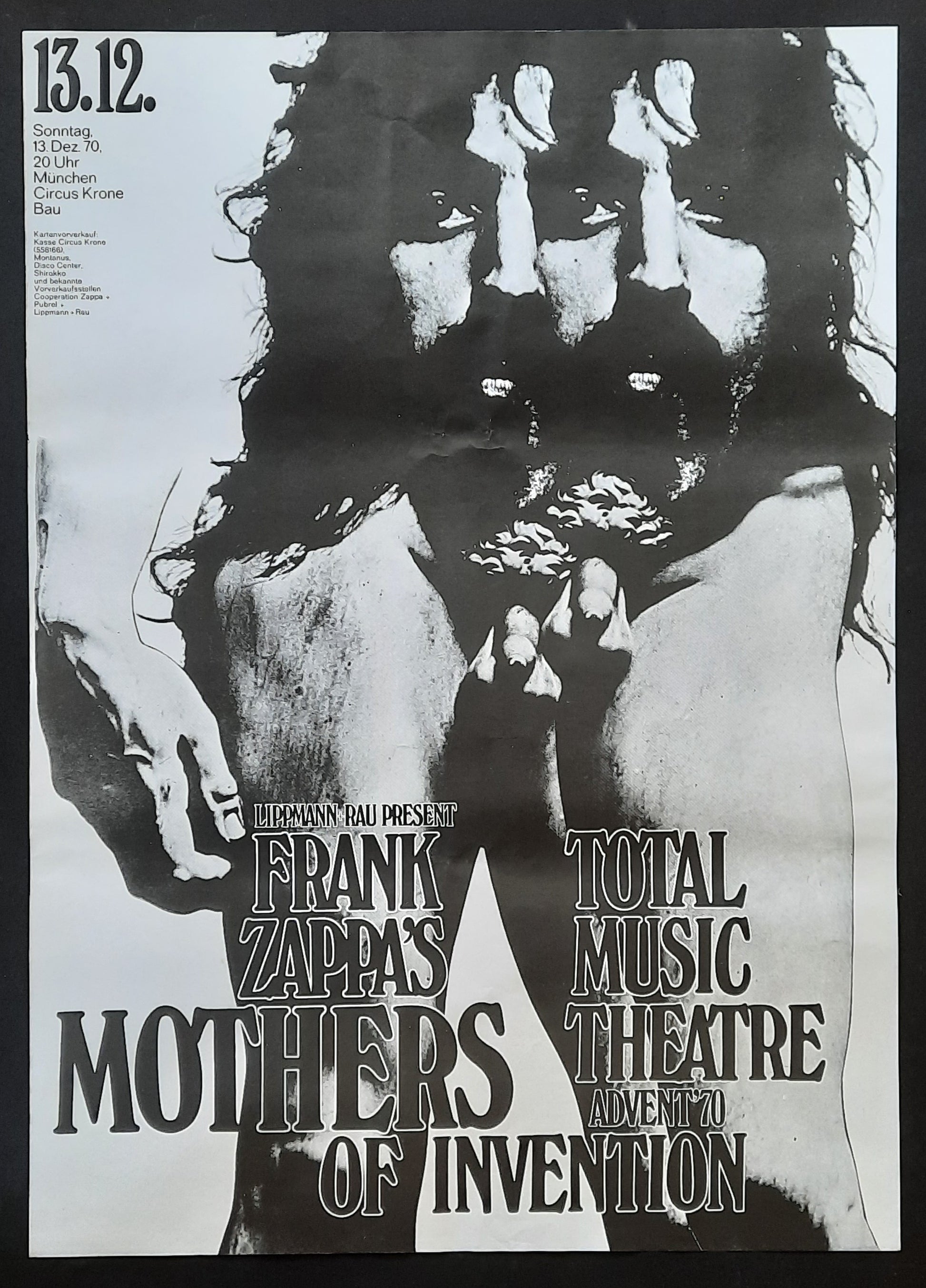 FRANK ZAPPA Original Concert Poster December 13, 1970 Munich Germany