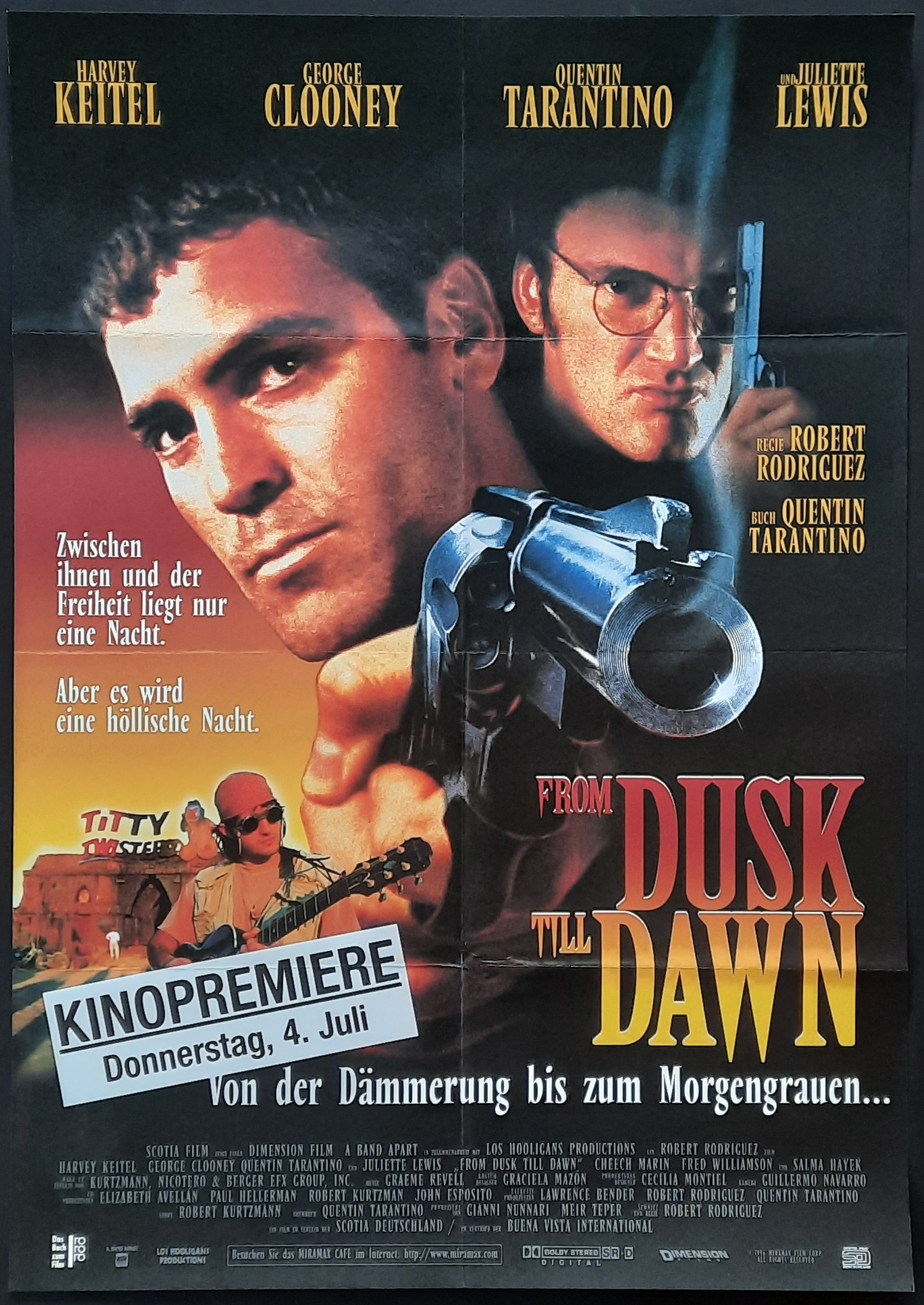 FROM DUSK TILL DAWN Original Movie Poster 1996 Quentin Tarantino George Cloony Germany 1