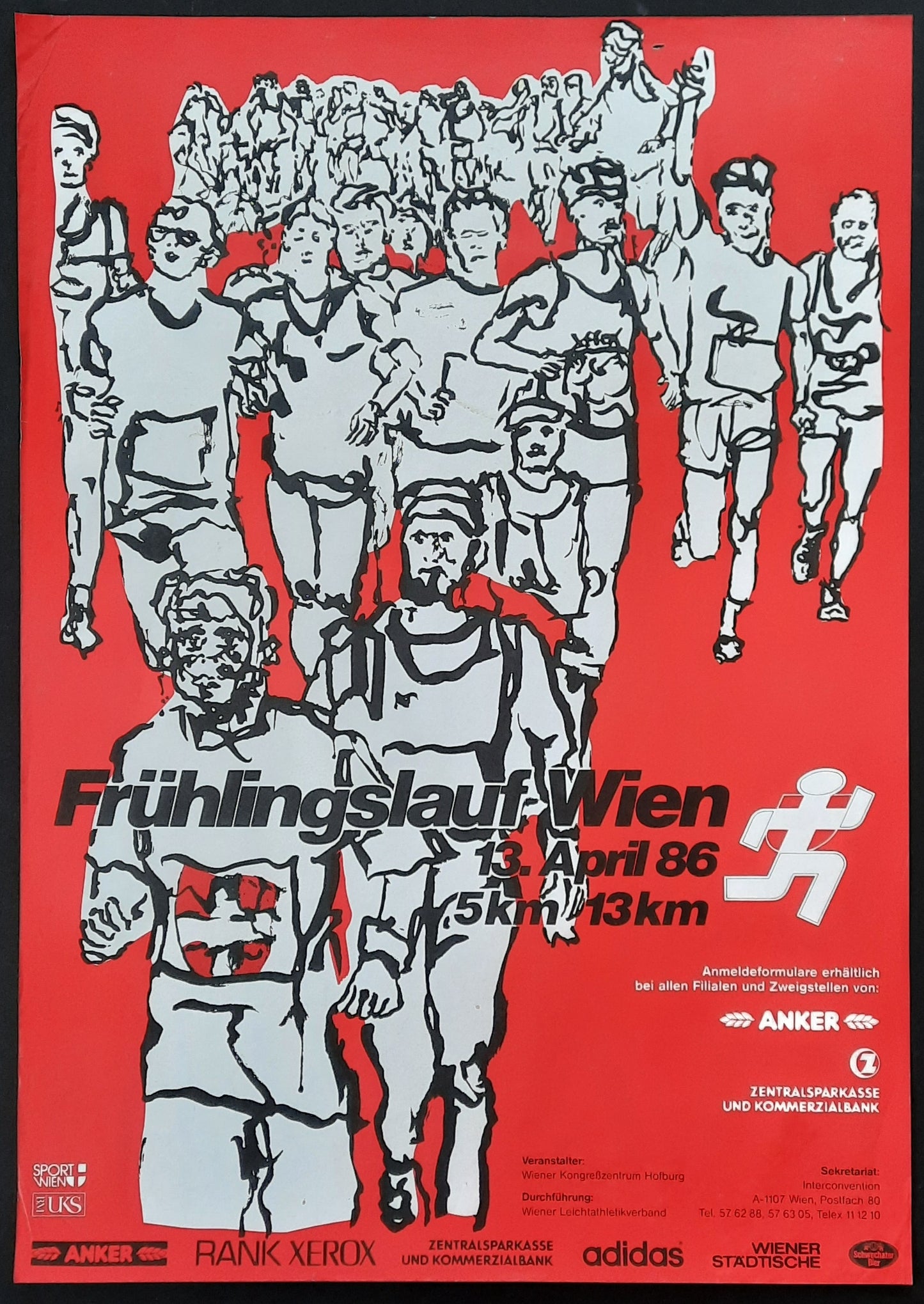FRÜHLINGSLAUF WIEN - SPRING RUN VIENNA Original Advertising Poster 1986 Vienna Austria