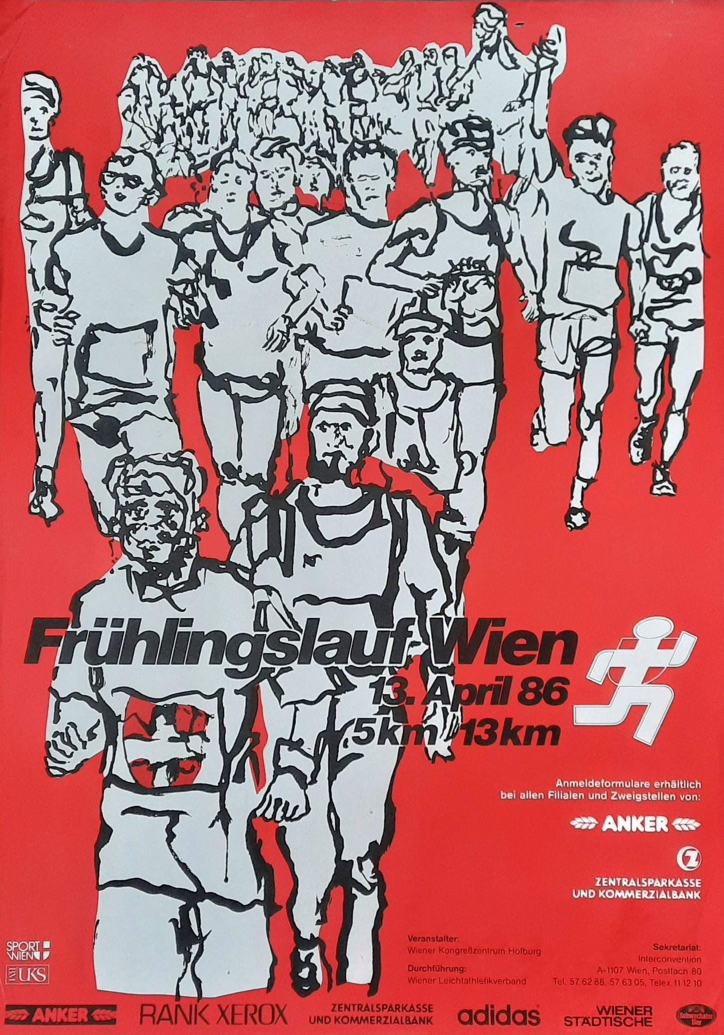 FRÜHLINGSLAUF WIEN - SPRING RUN VIENNA Original Advertising Poster 1986 Vienna Austria