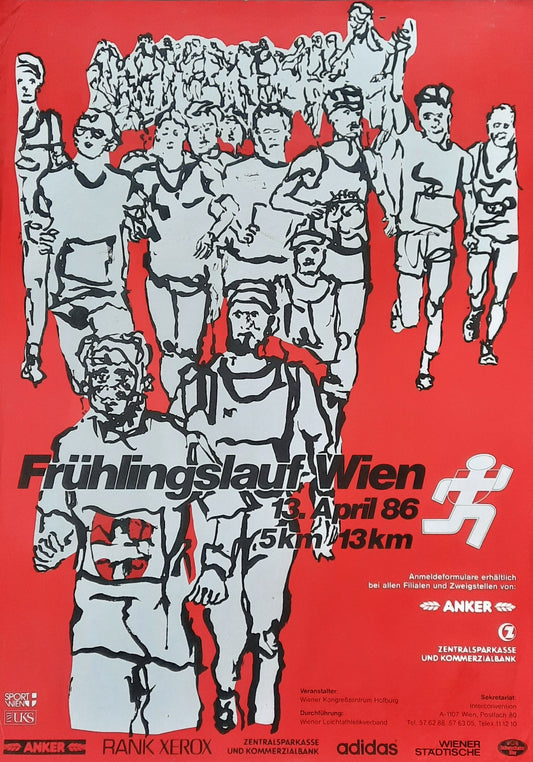 FRÜHLINGSLAUF WIEN - SPRING RUN VIENNA Original Advertising Poster 1986 Vienna Austria