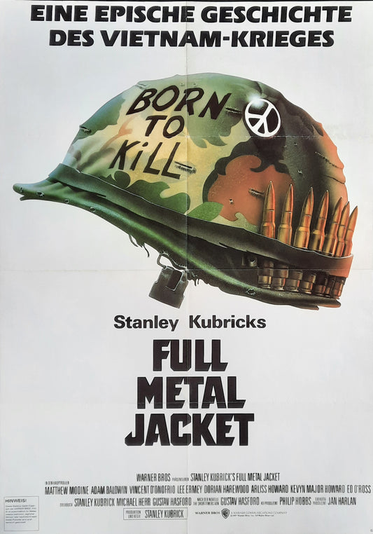 FULL METAL JACKET original movie poster 1987 featuring iconic helmet design and classic tagline.