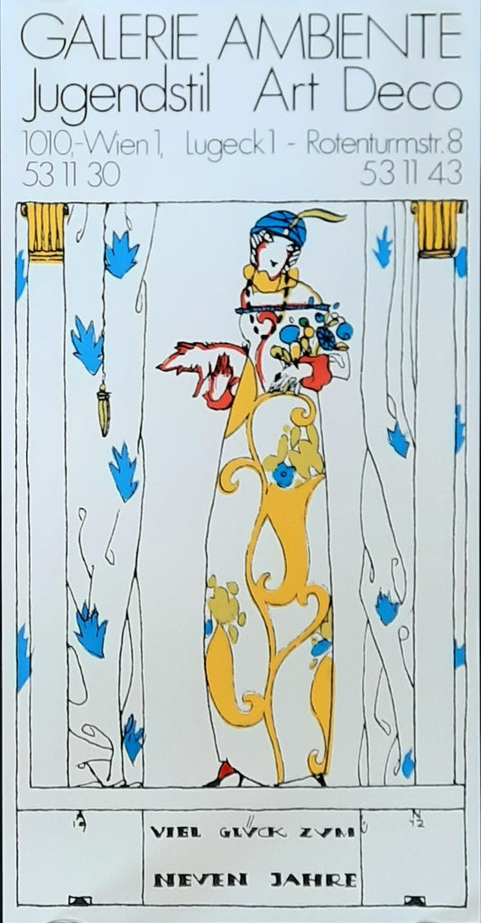 GALERIE AMBIENTE Original Advertising Poster 1980 Jugendstil Vienna Austria NEW YEAR