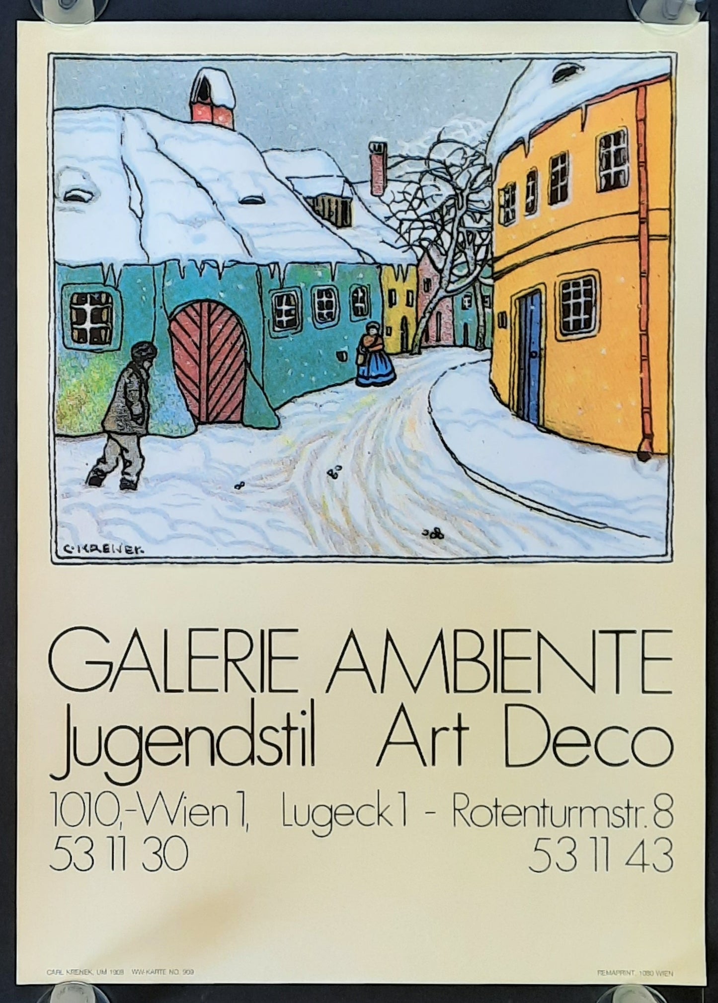 GALERIE AMBIENTE Original Advertising Poster 1980s Jugendstil Vienna Austria WINTER