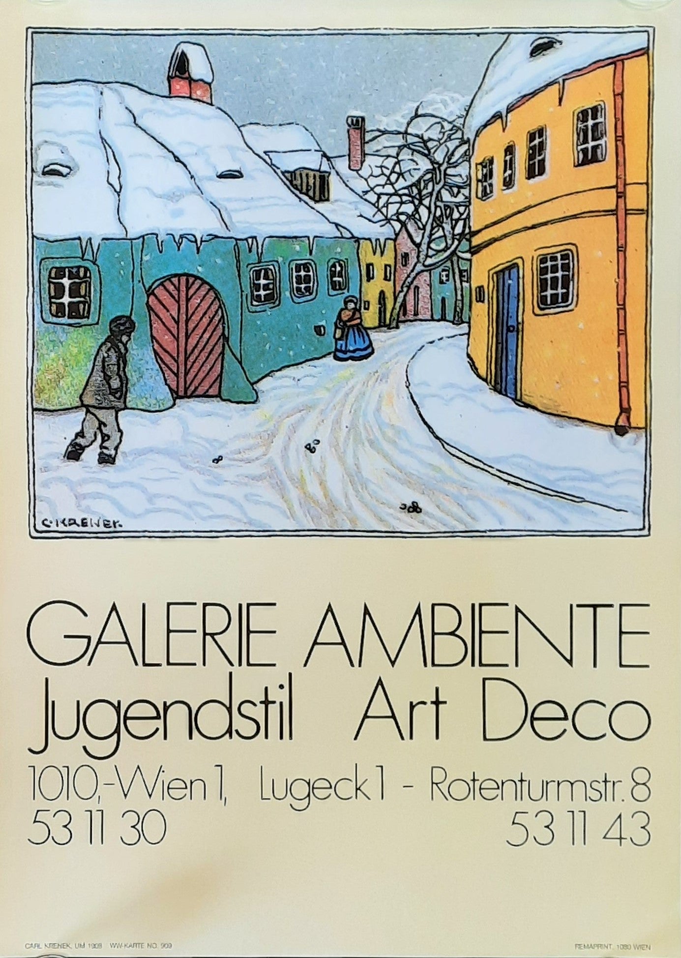 GALERIE AMBIENTE Original Advertising Poster 1980s Jugendstil Vienna Austria WINTER
