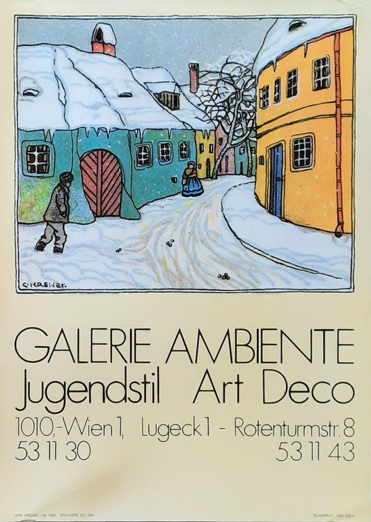GALERIE AMBIENTE Original Advertising Poster 1980s Jugendstil Vienna Austria WINTER