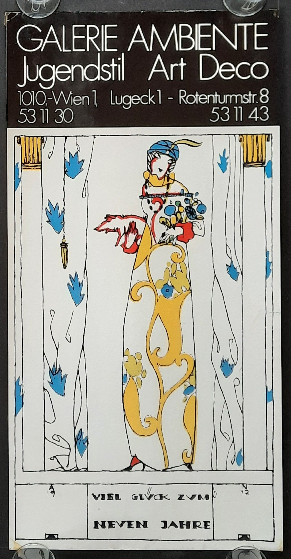 GALERIE AMBIENTE Original Advertising Poster 1980s Jugendstil Vienna Austria NEW YEAR 30x62,5 (1) 1