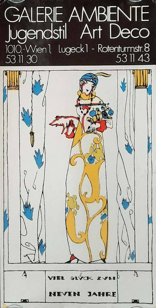 GALERIE AMBIENTE Original Advertising Poster 1980s Jugendstil Vienna Austria NEW YEAR 30x62,5 (1) 1