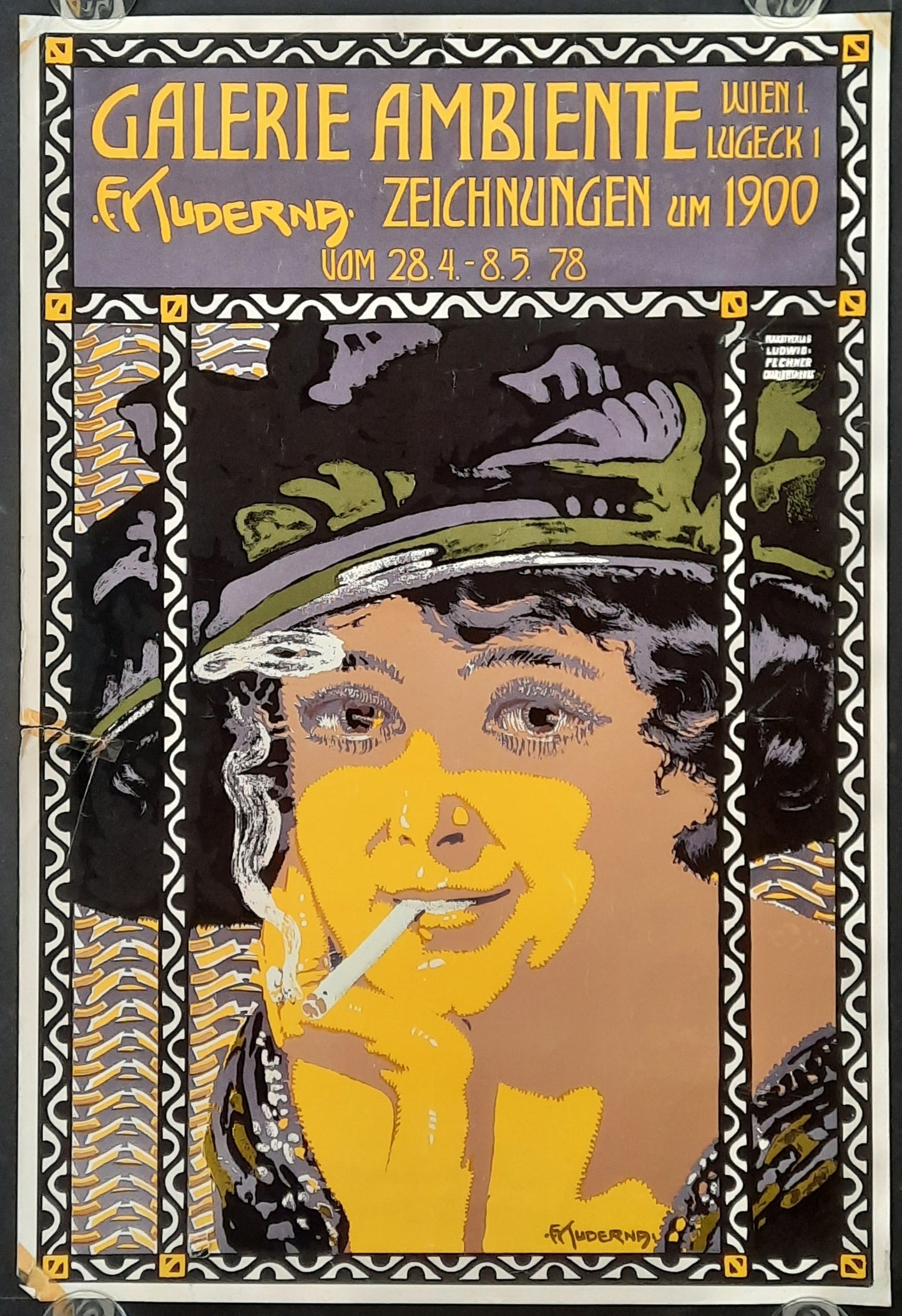 GALERIE AMBIENTE Original Exhibition Poster 1978 Jugendstil Vienna Austria F. KUNDERA