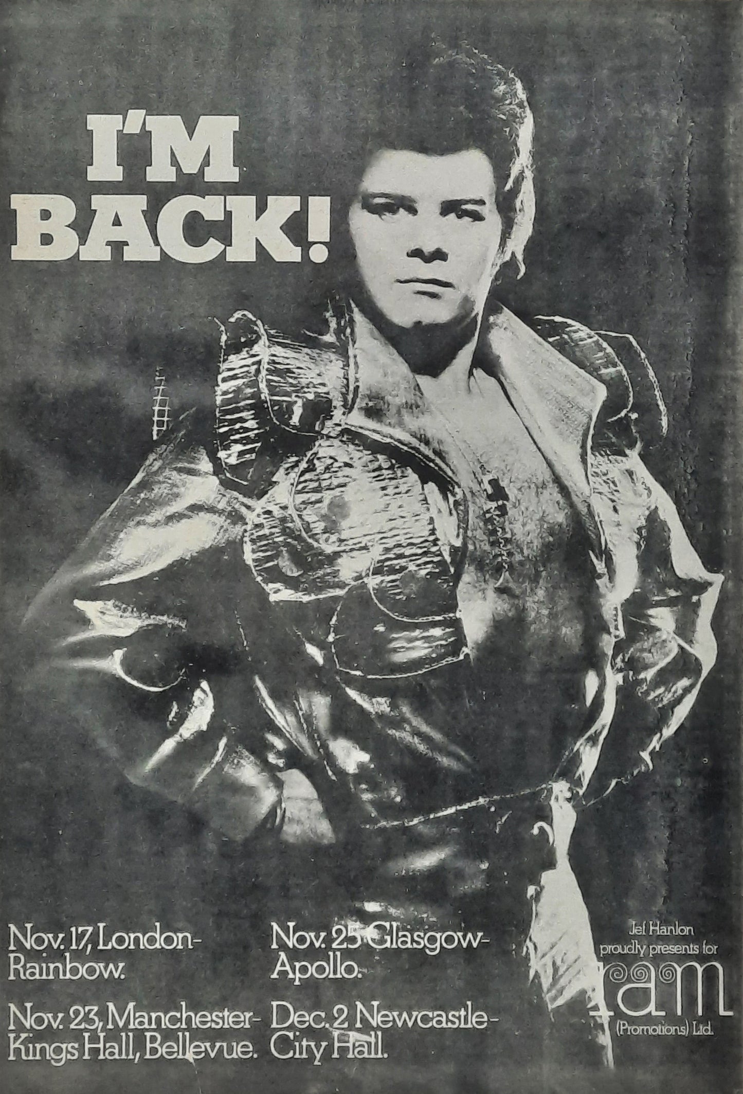 GARY GLITTER Original Press Ad/Poster 1973  Concert "London, Glasgow, Newcastle..."