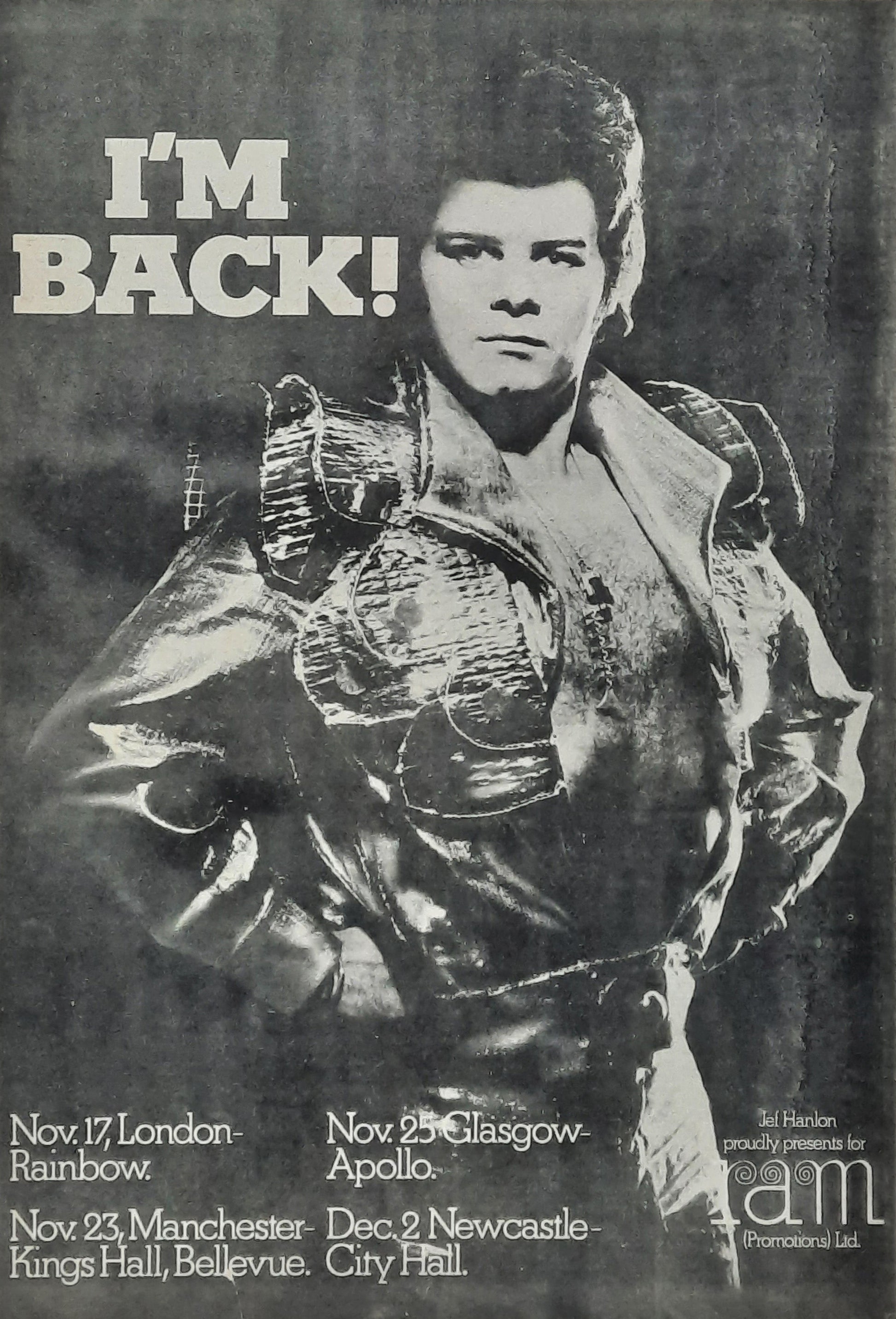 GARY GLITTER Original Press Ad/Poster 1973  Concert "London, Glasgow, Newcastle..."