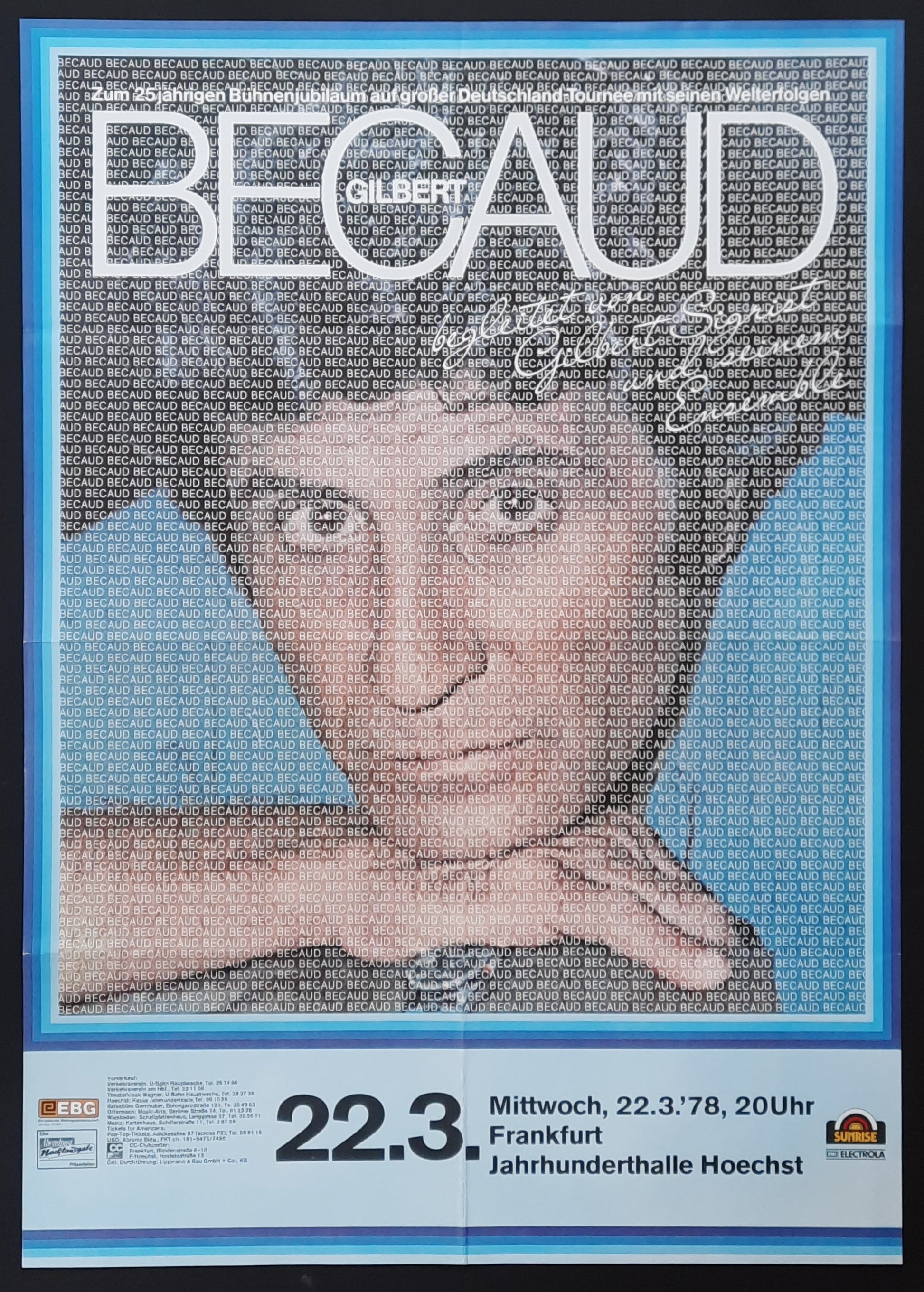 GILBERT BECAUD Original Concert Poster March 22, 1978 Frankfurt Germany 1