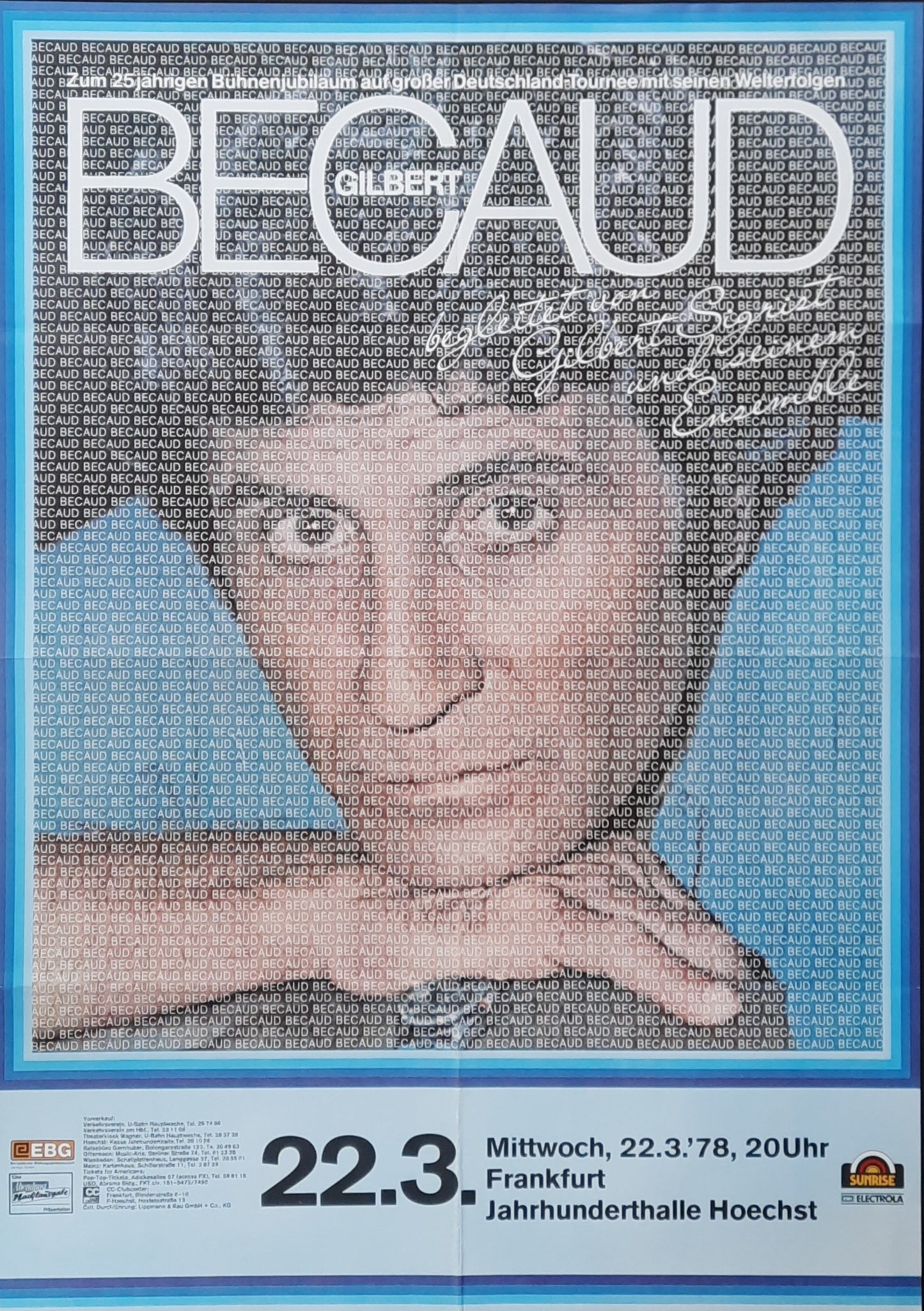 GILBERT BECAUD Original Concert Poster March 22, 1978 Frankfurt Germany 1