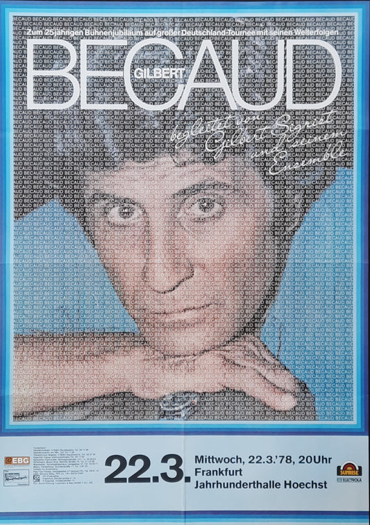 GILBERT BECAUD Original Concert Poster March 22, 1978 Frankfurt Germany 1