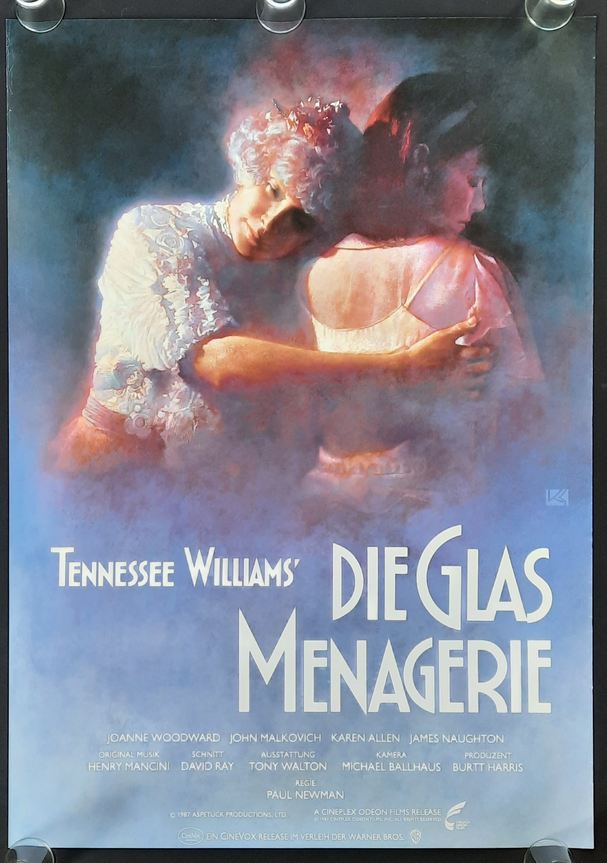 GLASS MENAGERIE Original Movie Poster 1987 Tennessee Williams Newman Malkovich German 1-Sheet ROLLED