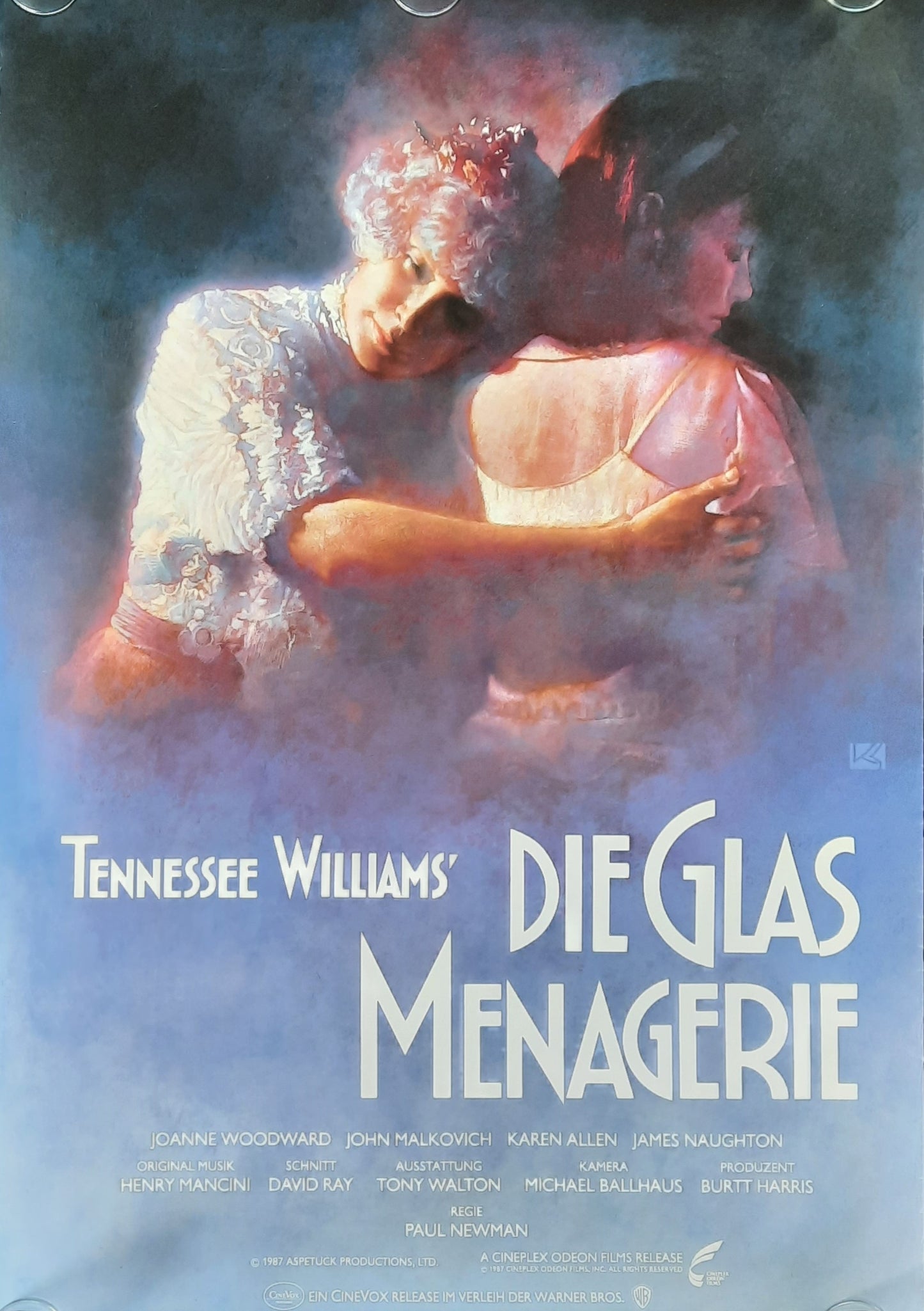 GLASS MENAGERIE Original Movie Poster 1987 Tennessee Williams Newman Malkovich German 1-Sheet ROLLED 1