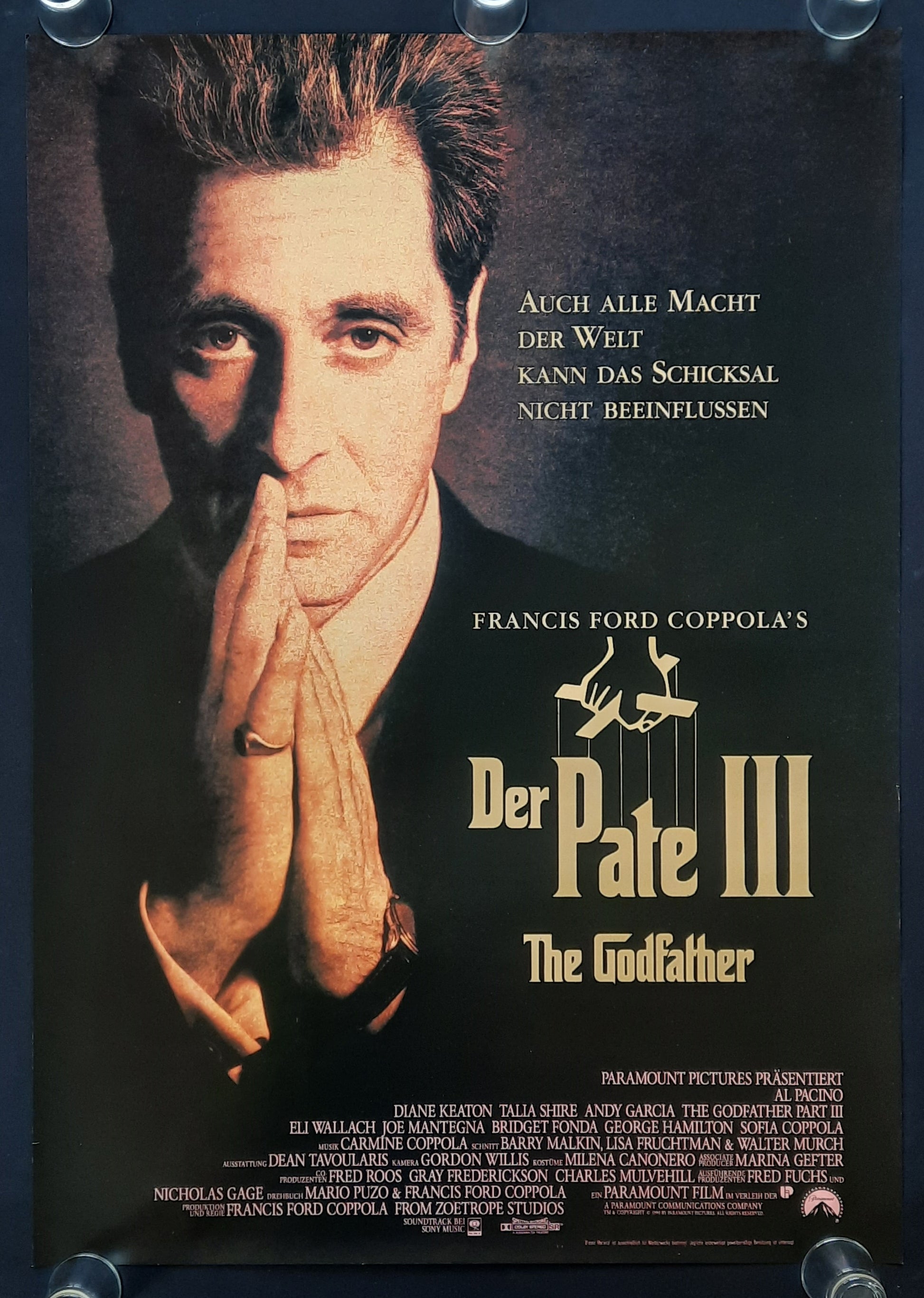 GODFATHER III Original Movie Poster 1990 Coppola Pacino Keaton German 1-Shett ROLLED