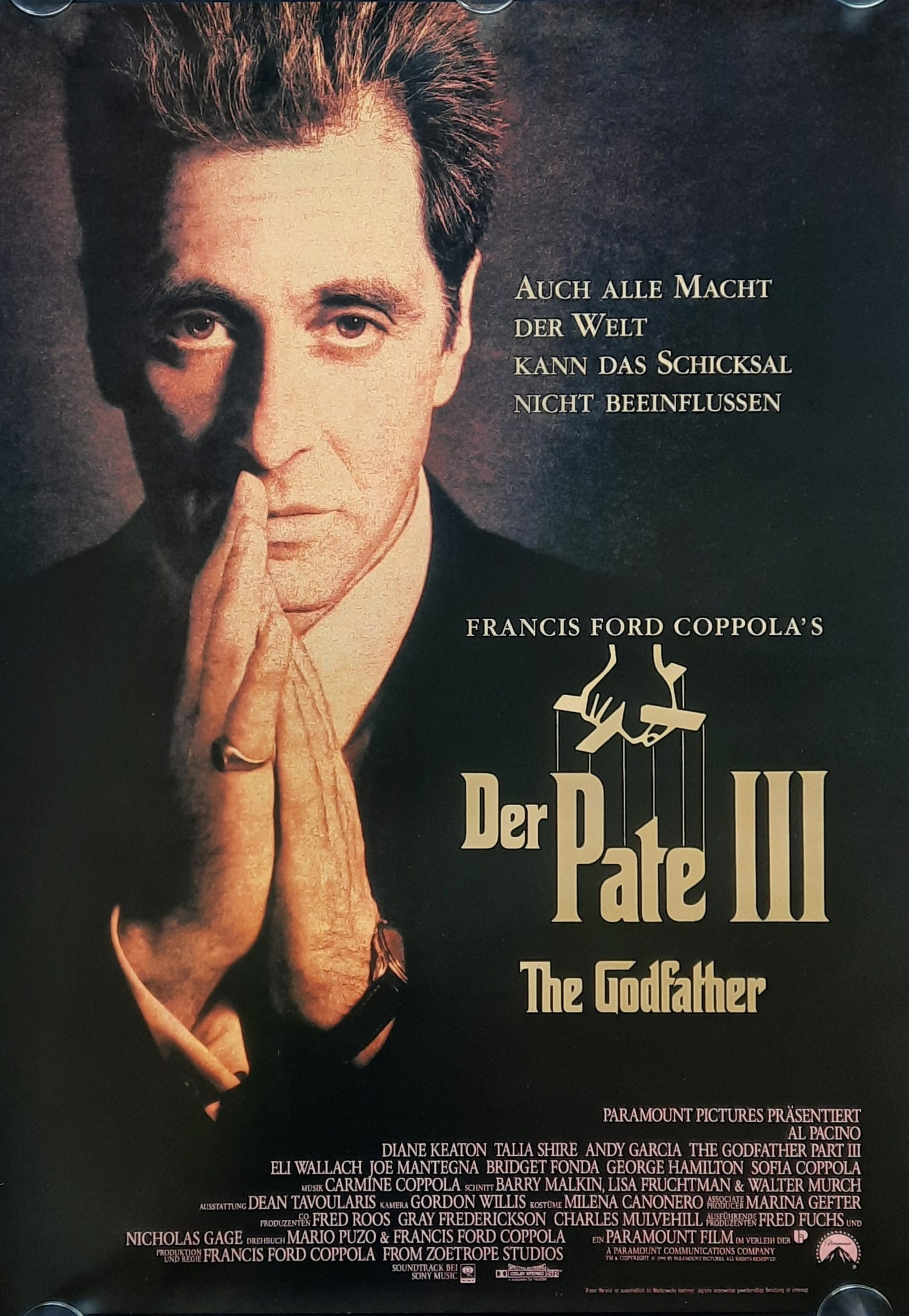 GODFATHER III Original Movie Poster 1990 Coppola Pacino Keaton German 1-Shett ROLLED 1