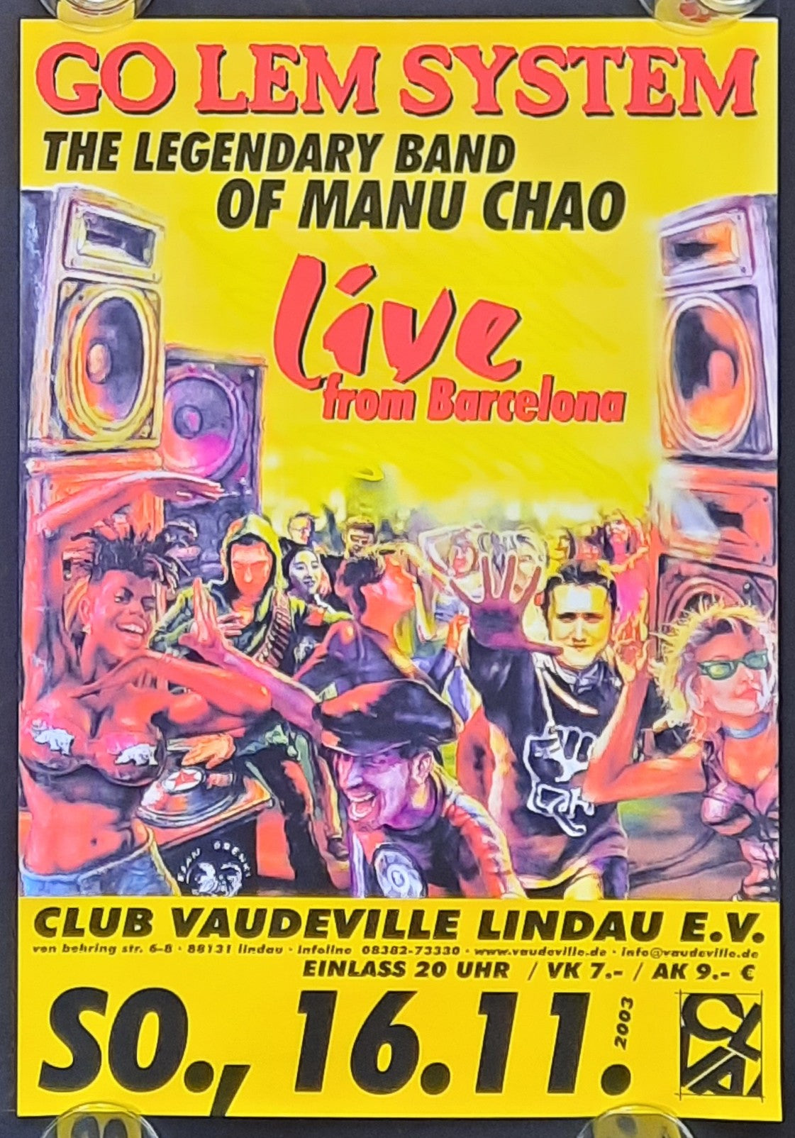 GO LEM SYSTEM (Manu Chao) Original Concert Poster 2003 Lindau Germany 29x42