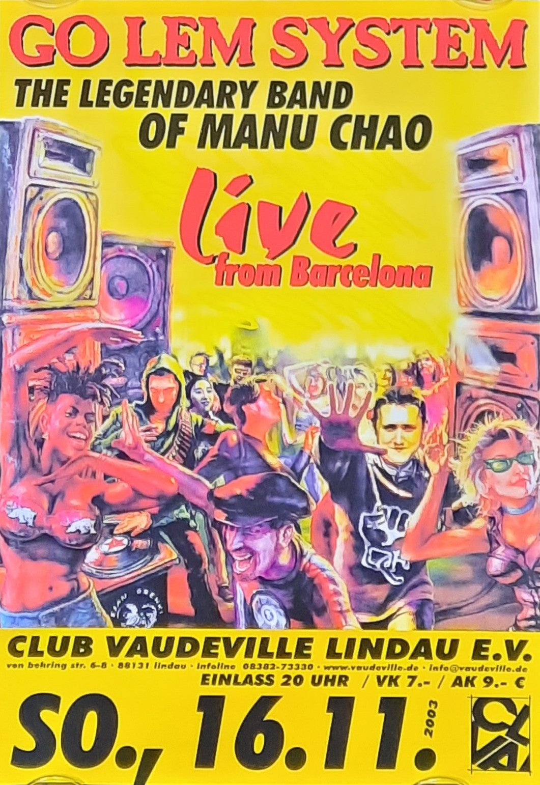 GO LEM SYSTEM (Manu Chao) Original Concert Poster 2003 Lindau Germany 29x42