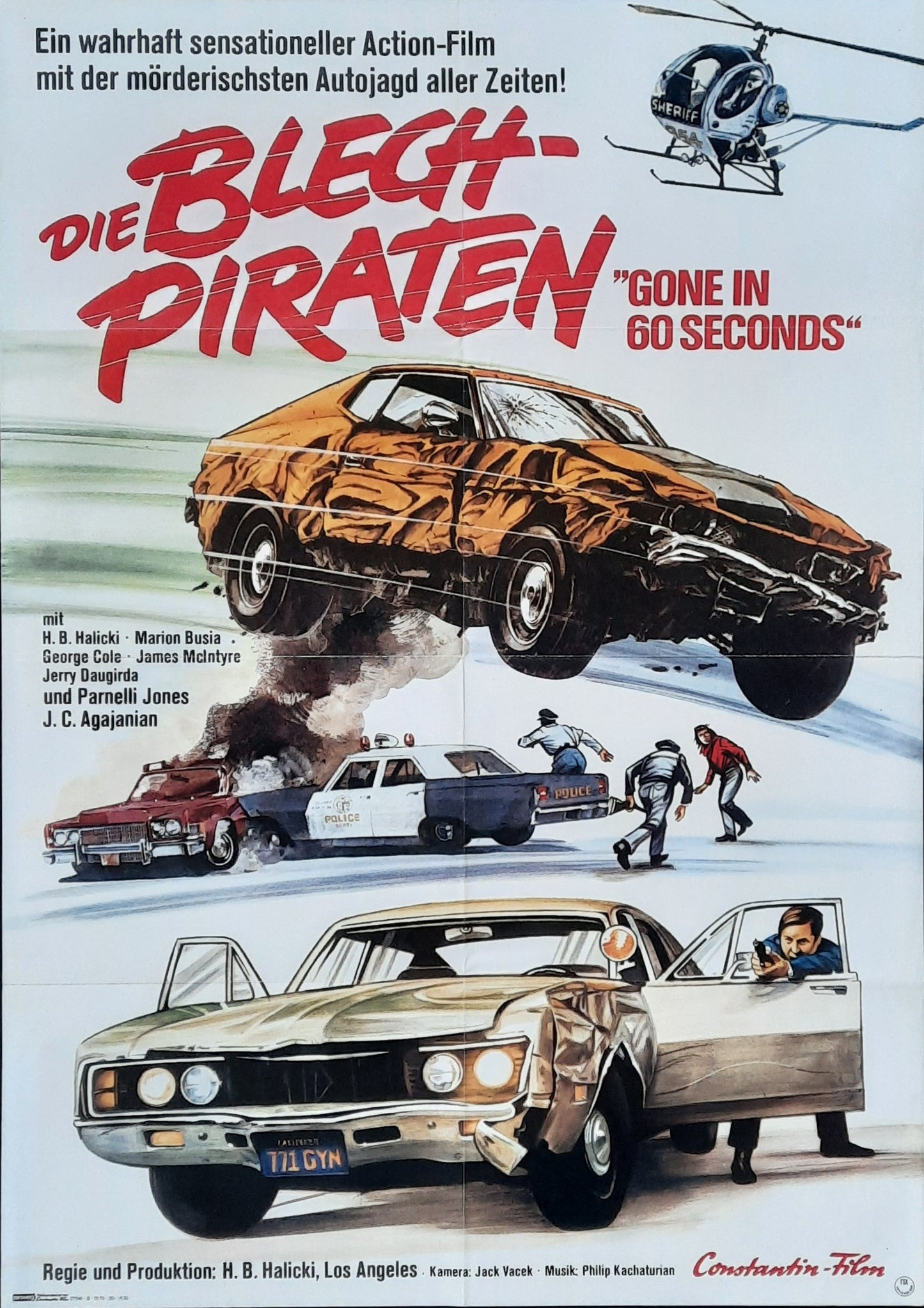 GONE IN 60 SECONDS Original Movie Poster 1974 H.B. Halicki German 1-Sheet